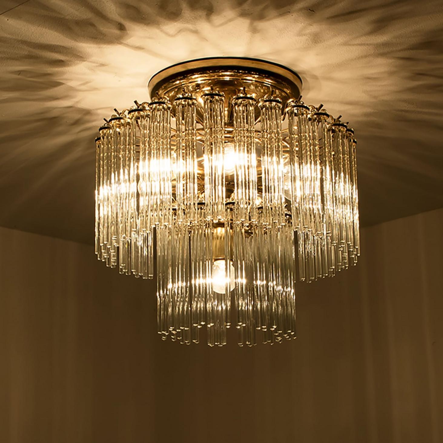 Brass Glass Rod Waterfall Flush Mount Sciolari for Lightolier, Italy 1960 For Sale