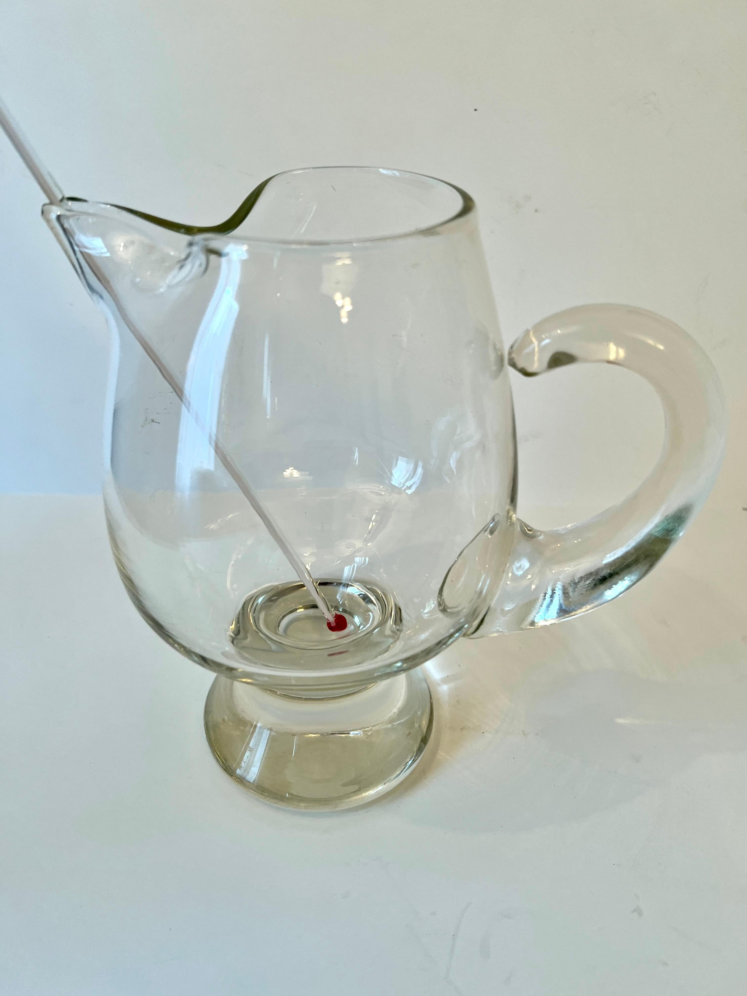 Mid-Century Modern Glass Rounded Martini Pitcher with Stirrer For Sale