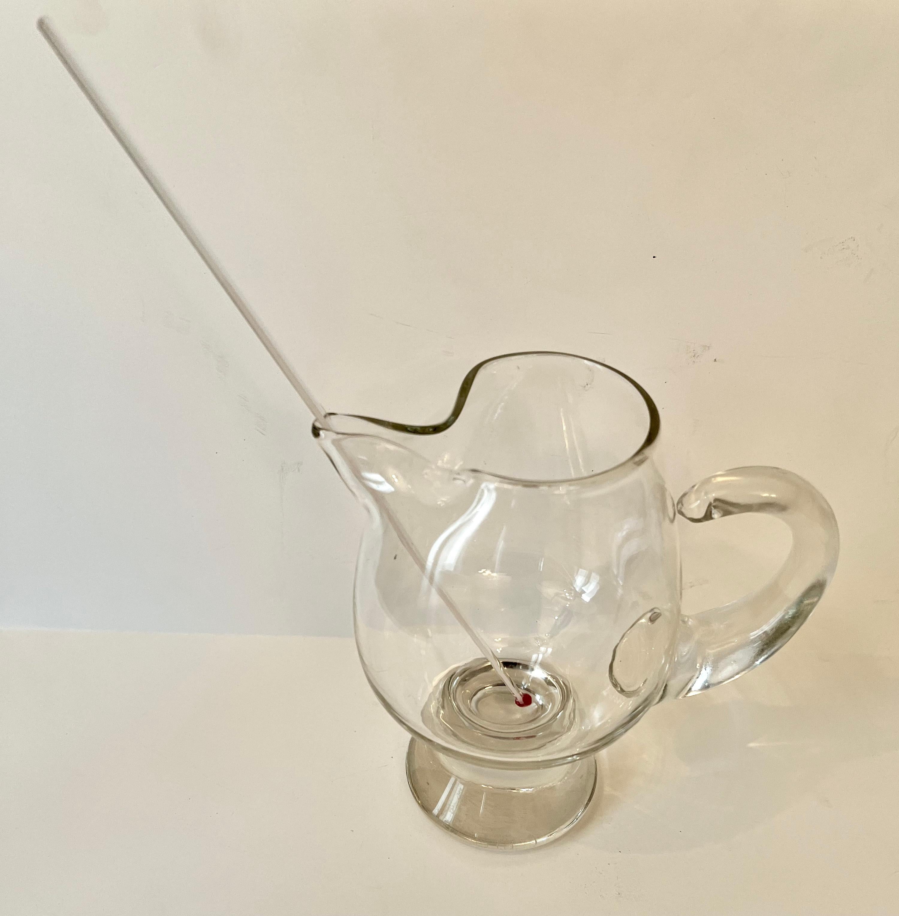 Glass Rounded Martini Pitcher with Stirrer In Good Condition For Sale In Los Angeles, CA