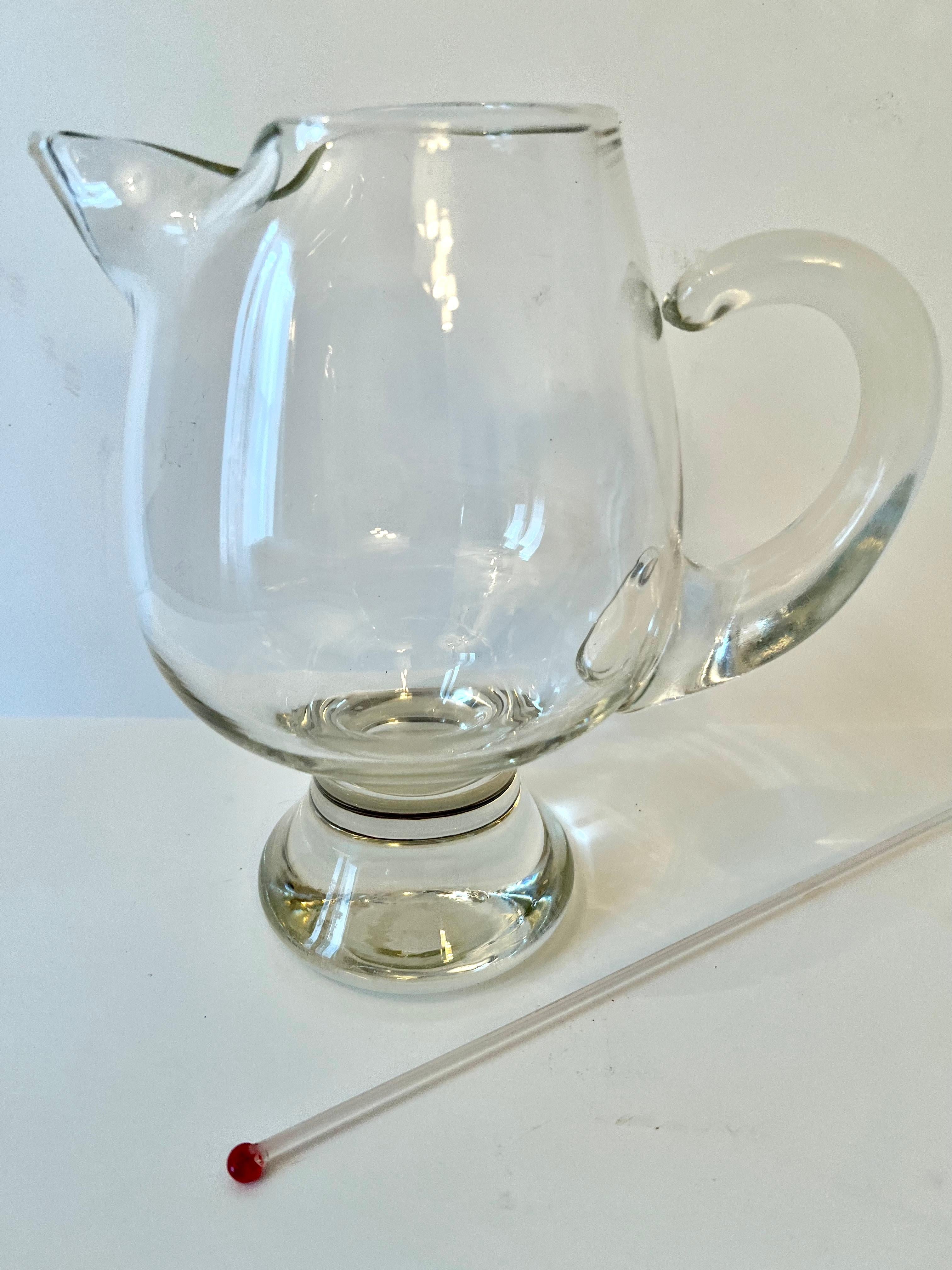 20th Century Glass Rounded Martini Pitcher with Stirrer For Sale