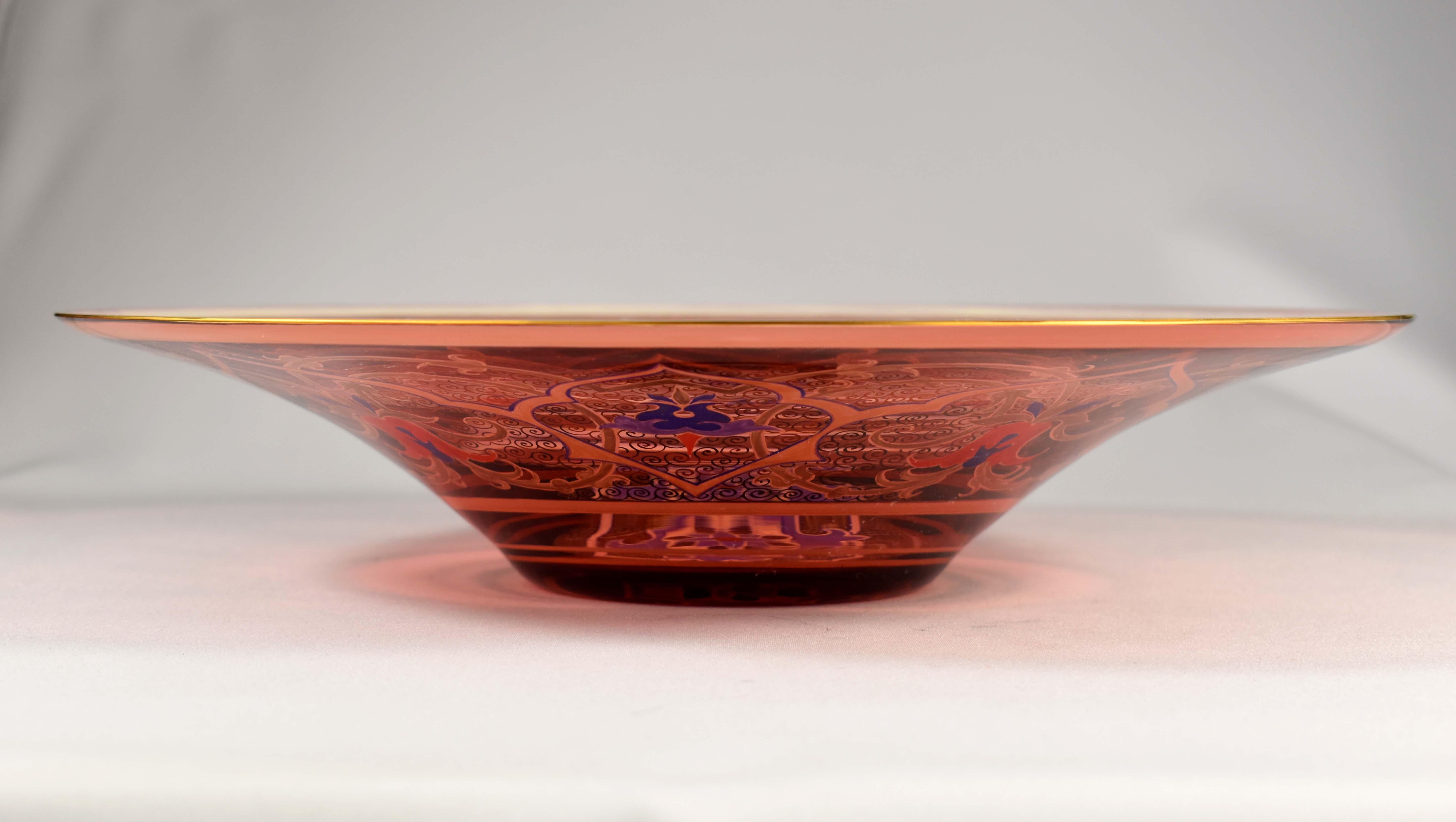 Glass Ruby Painted Plate for the Persian or Ottoman Market 20th Century In Good Condition For Sale In Nový Bor, CZ