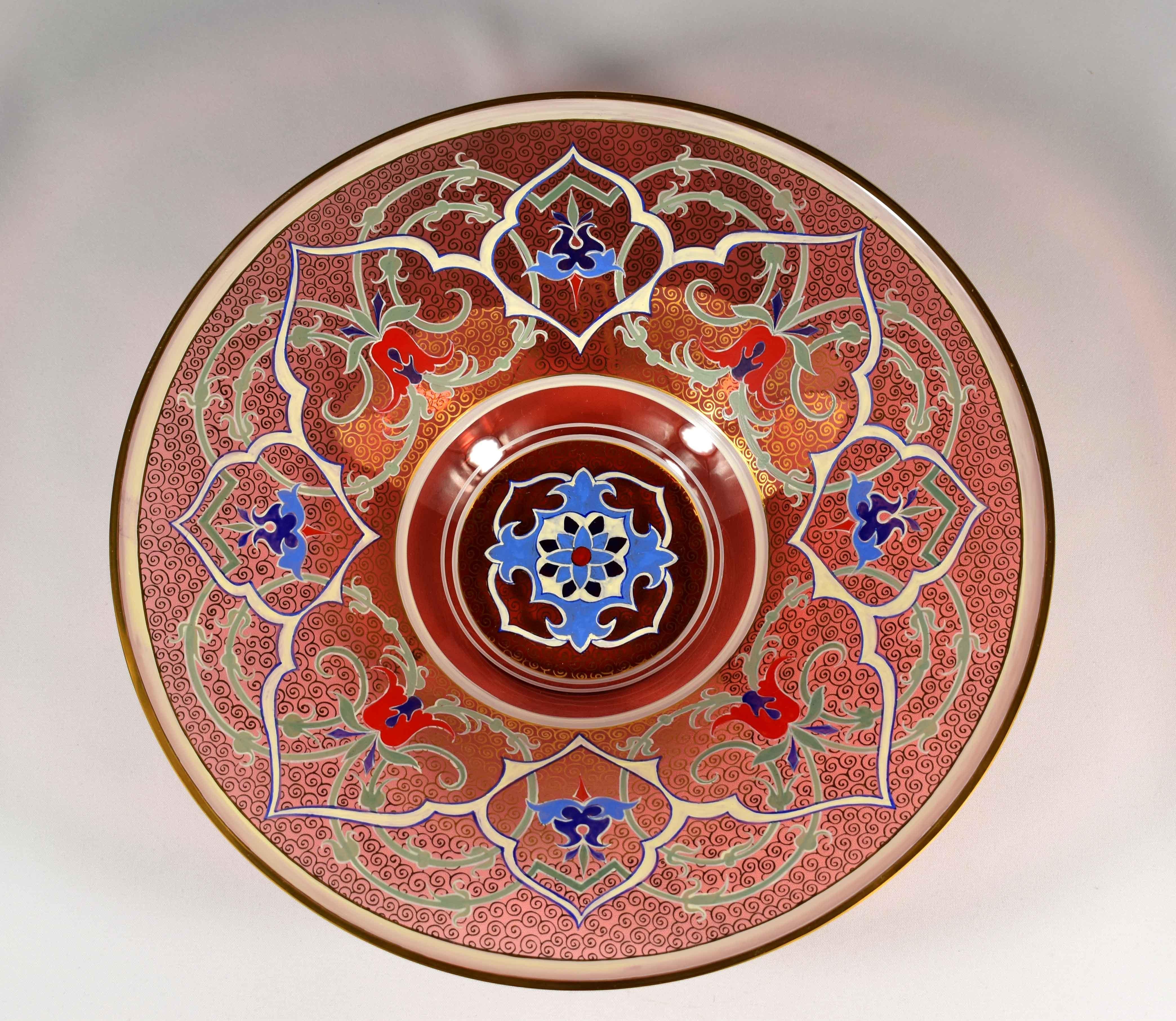 Glass Ruby Painted Plate for the Persian or Ottoman Market 20th Century For Sale 1