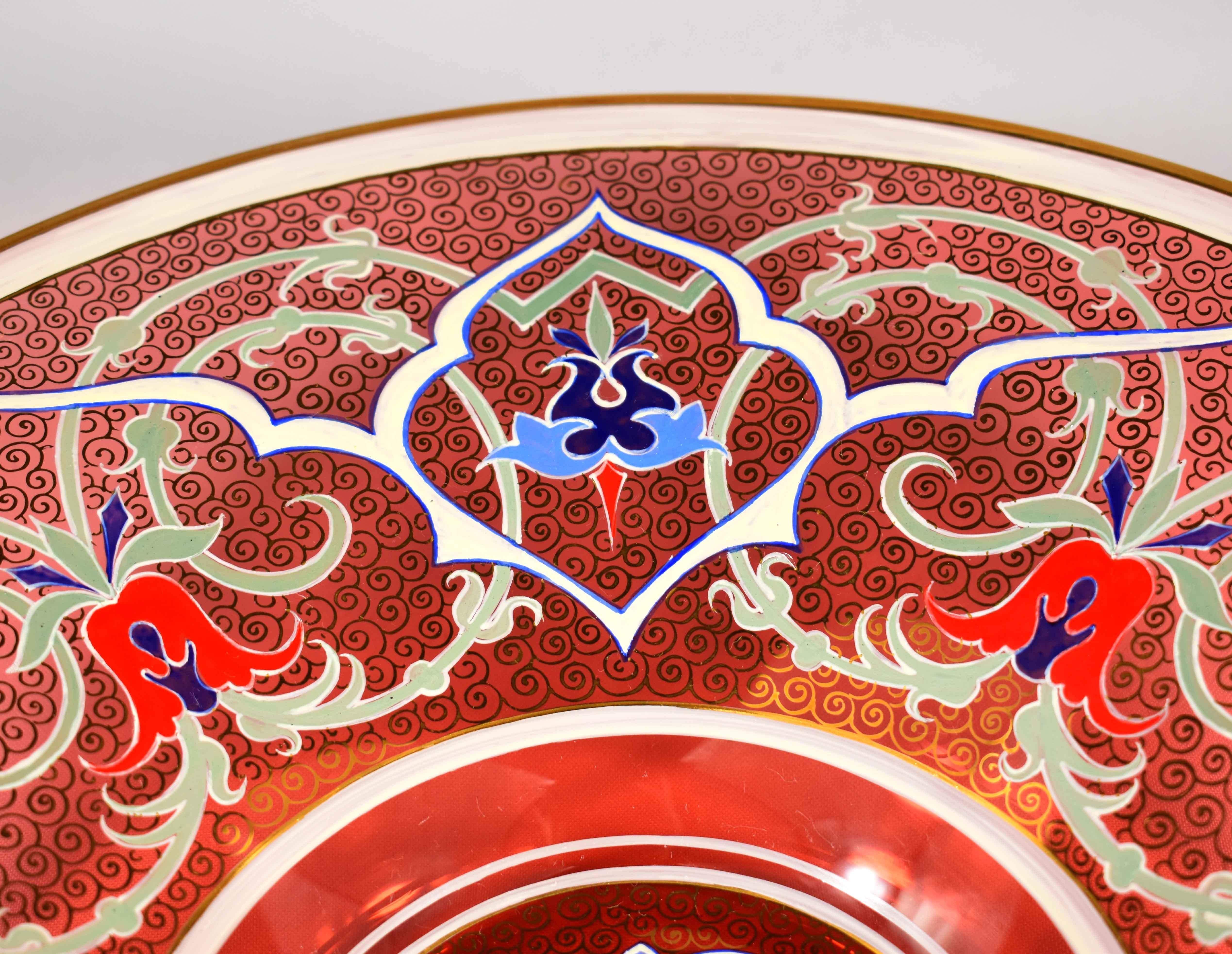 Glass Ruby Painted Plate for the Persian or Ottoman Market 20th Century For Sale 2