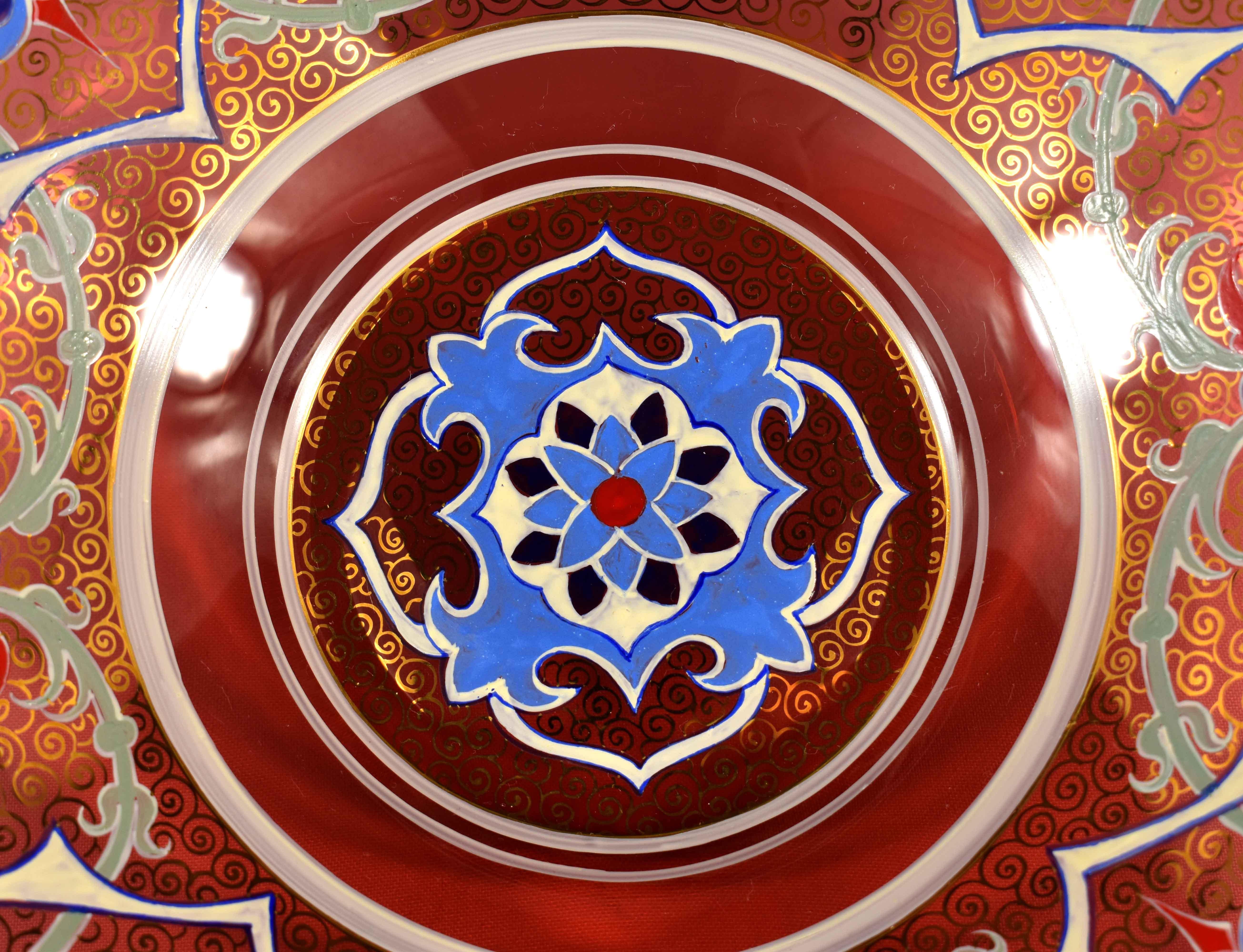 Glass Ruby Painted Plate for the Persian or Ottoman Market 20th Century For Sale 4