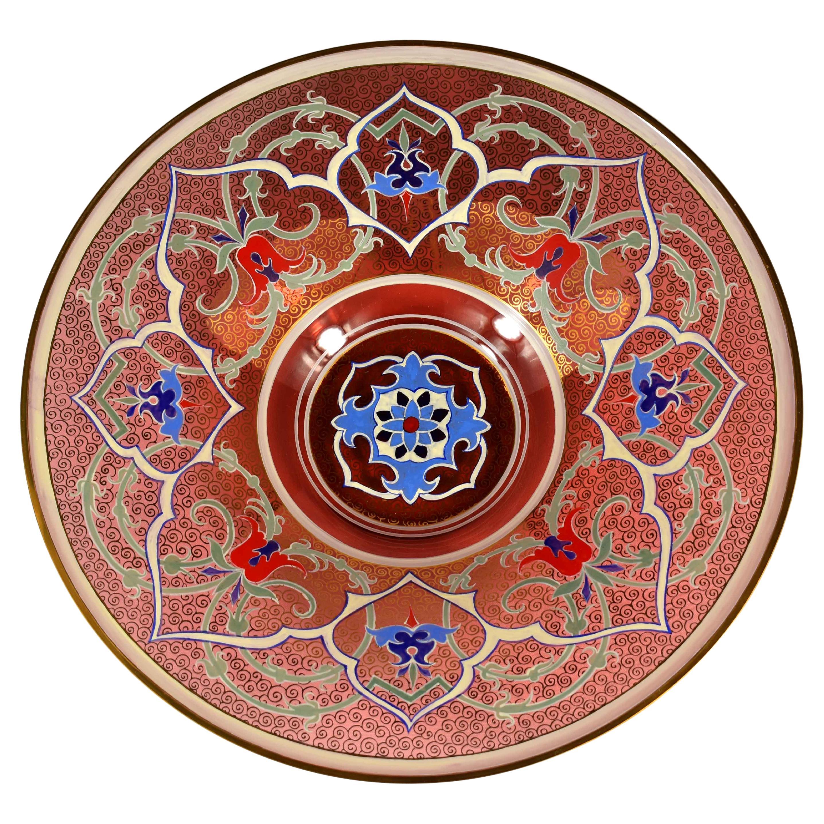 Glass Ruby Painted Plate for the Persian or Ottoman Market 20th Century For Sale