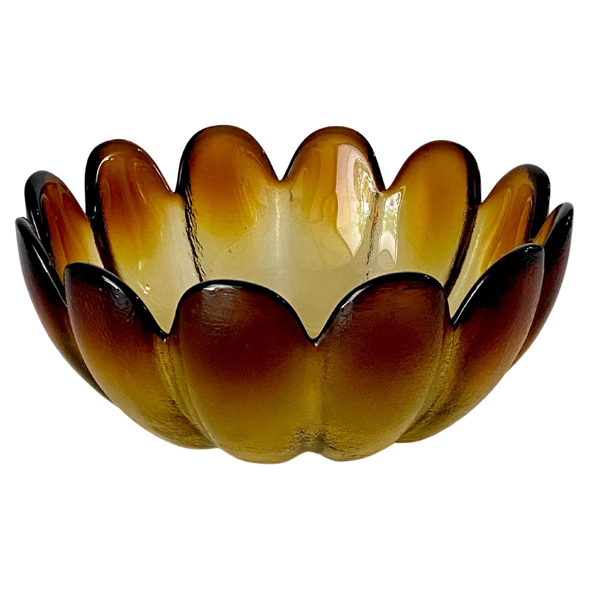 Glass Salad Bowl, in Brown Color, France 1970 For Sale