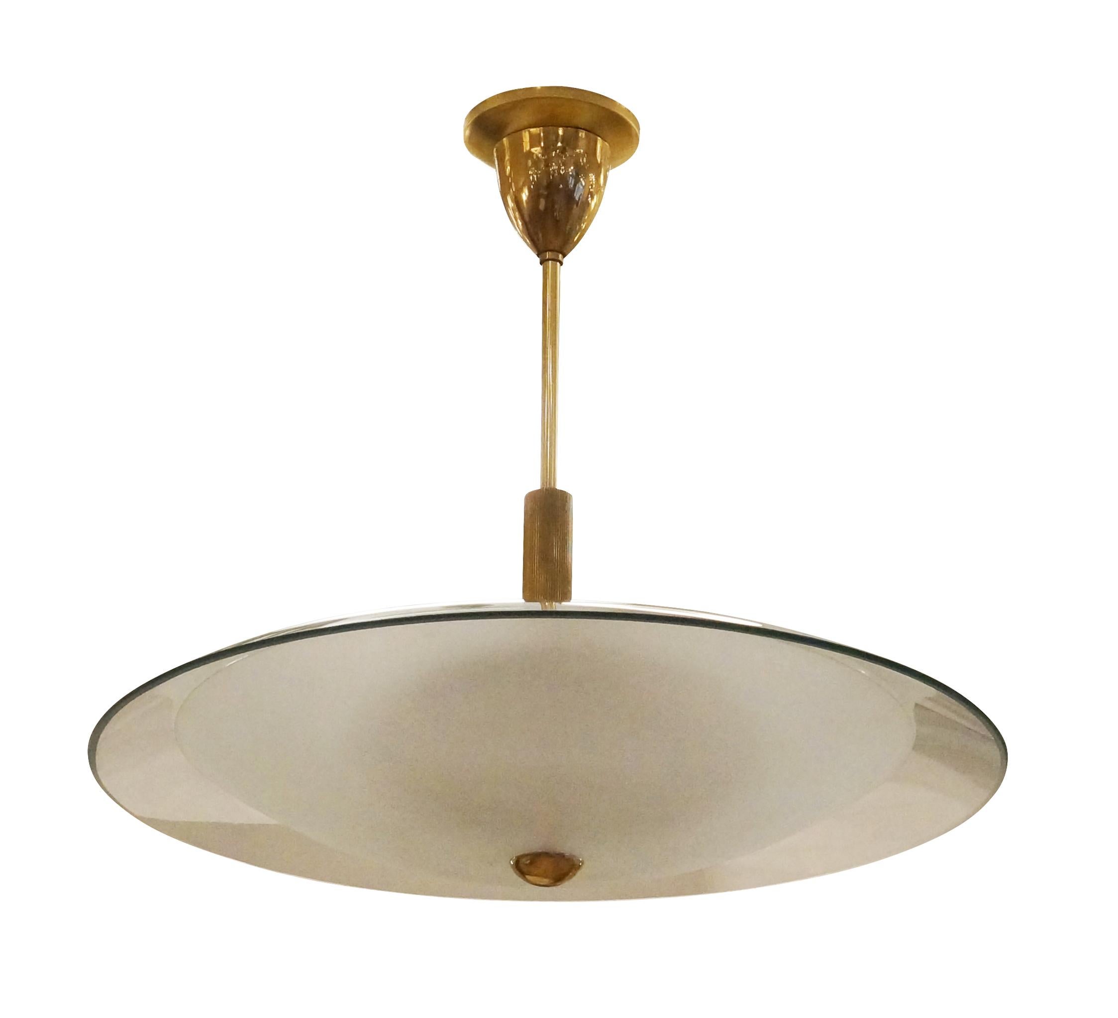 Mid-Century Modern Glass Saucer Chandelier in the Manner of Fontana Arte For Sale