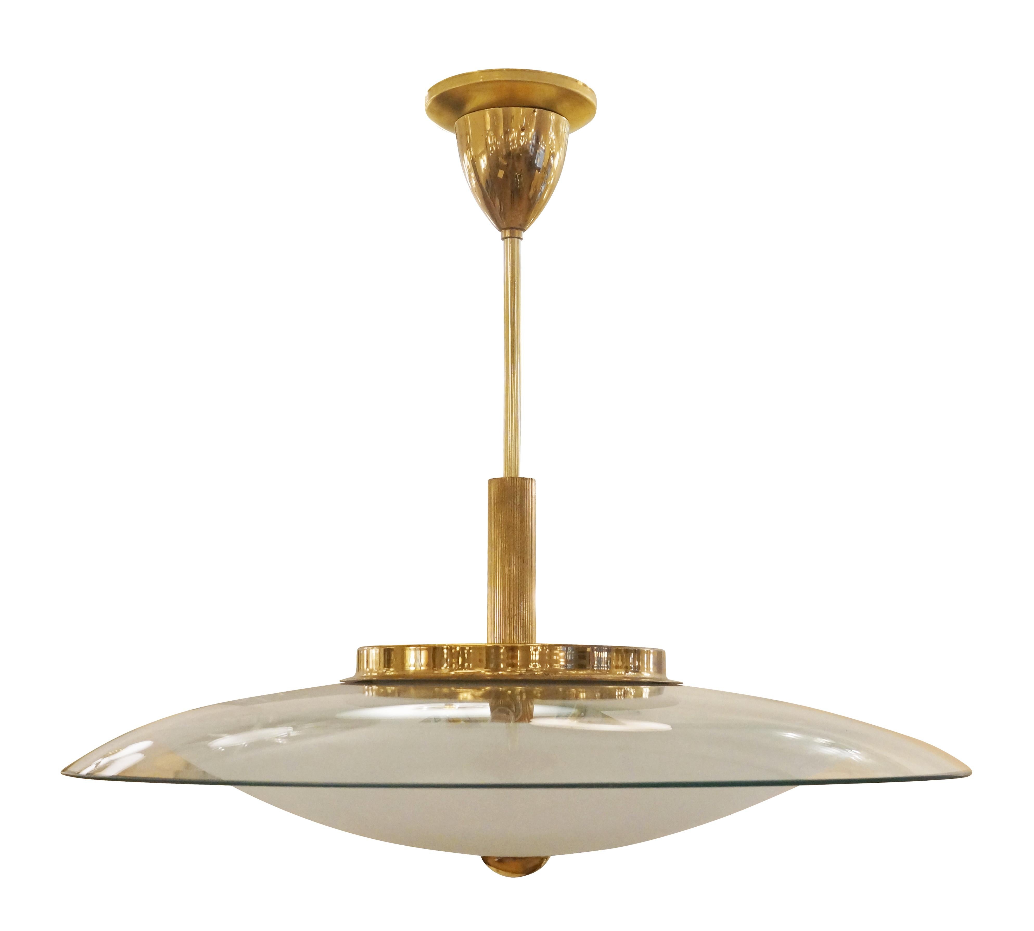 Italian Glass Saucer Chandelier in the Manner of Fontana Arte For Sale