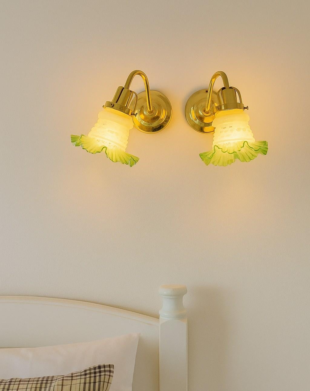 Mid-Century Modern Glass sconces, Danish modern classic Scandinavian glass and brass wall lights. en vente