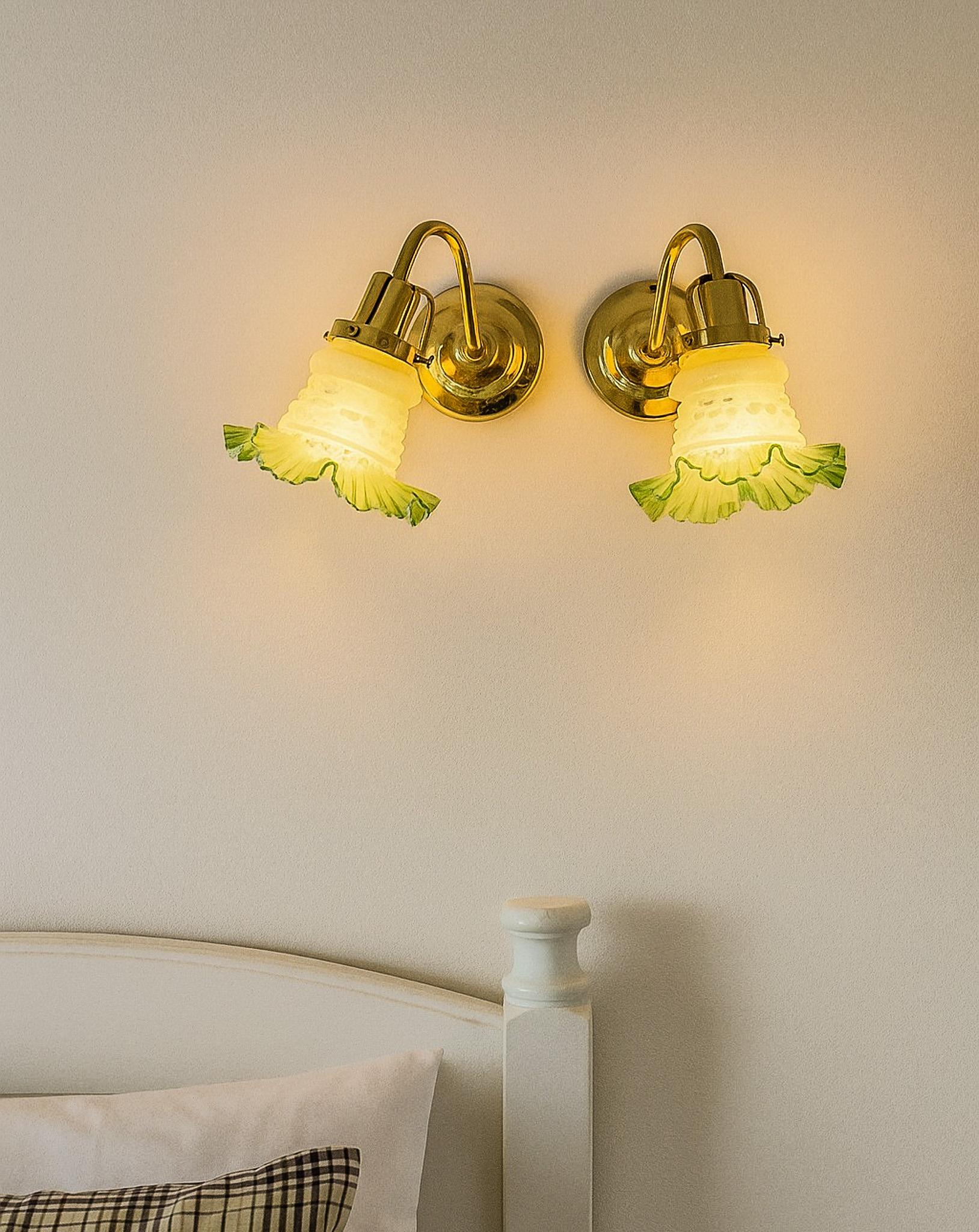 Mid-Century Modern Glass sconces, Danish modern classic Scandinavian glass and brass wall lights. For Sale