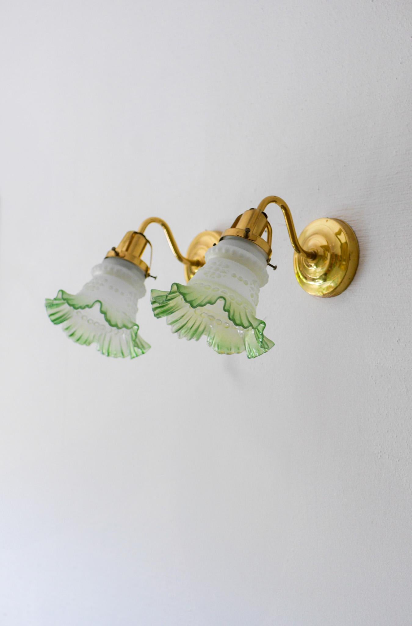 Glass sconces, Danish modern classic Scandinavian glass and brass wall lights. Bon état - En vente à Skarpnäck, SE