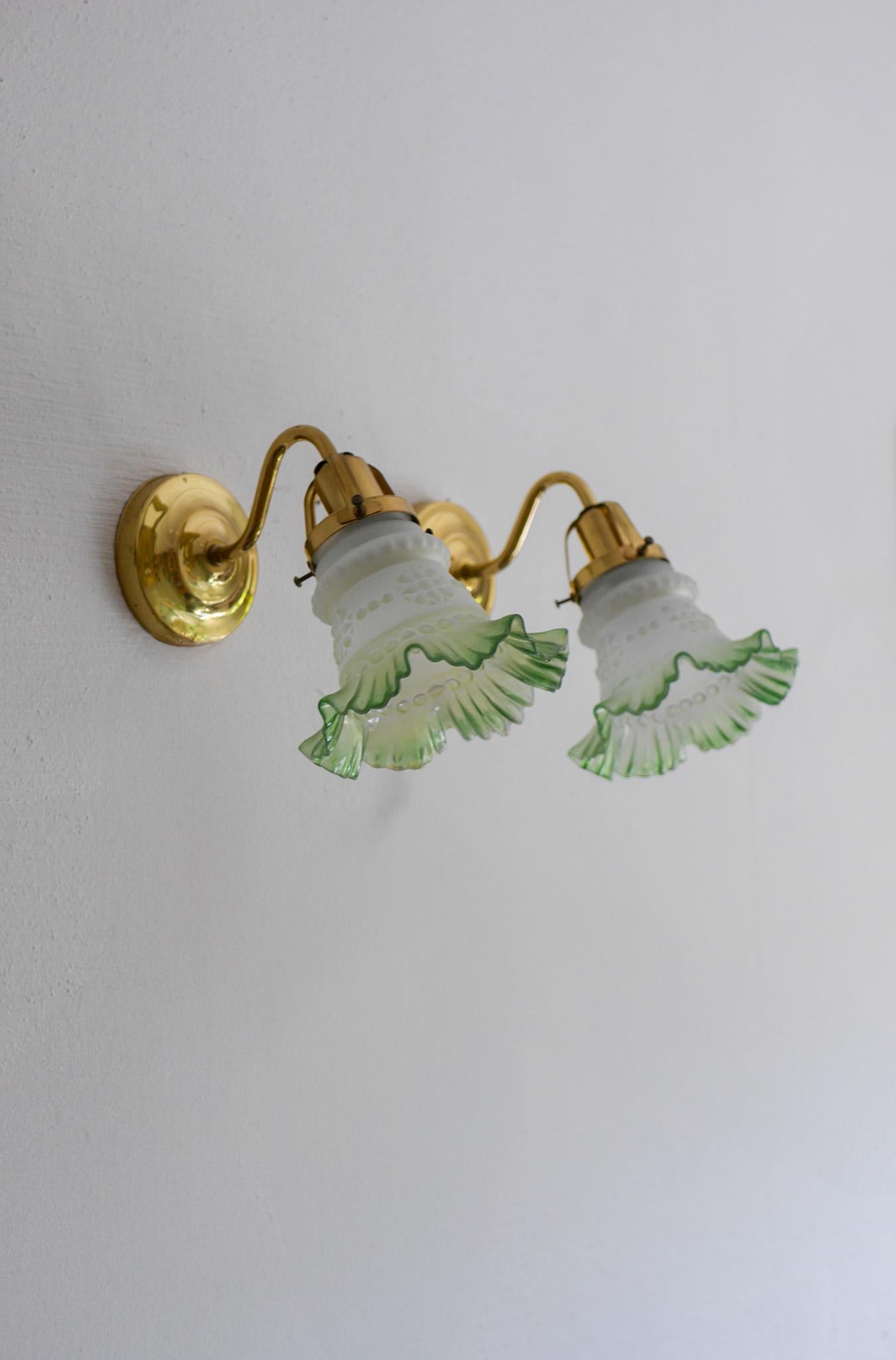 Laiton Glass sconces, Danish modern classic Scandinavian glass and brass wall lights. en vente