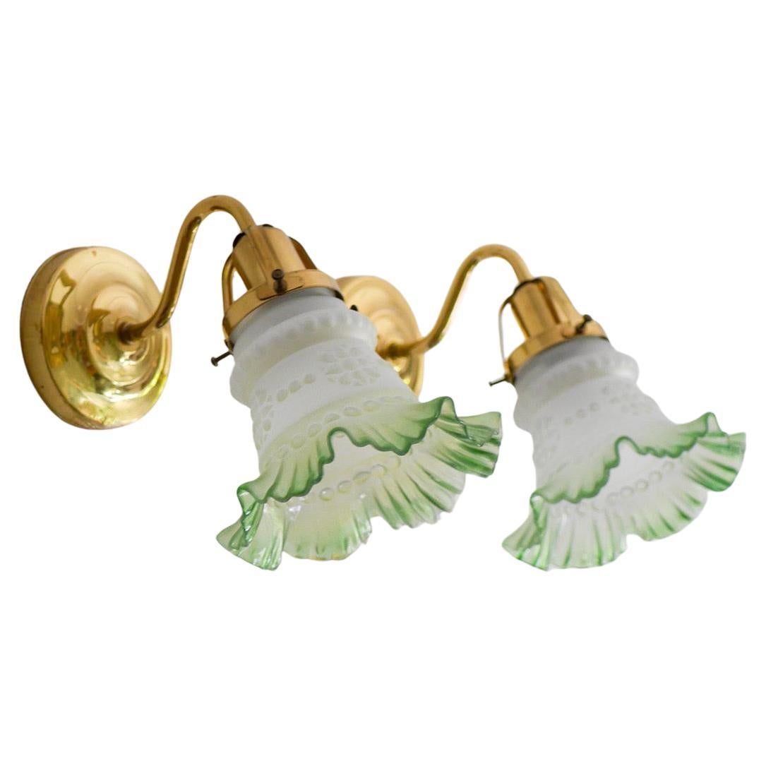 Glass sconces, Danish modern classic Scandinavian glass and brass wall lights. en vente