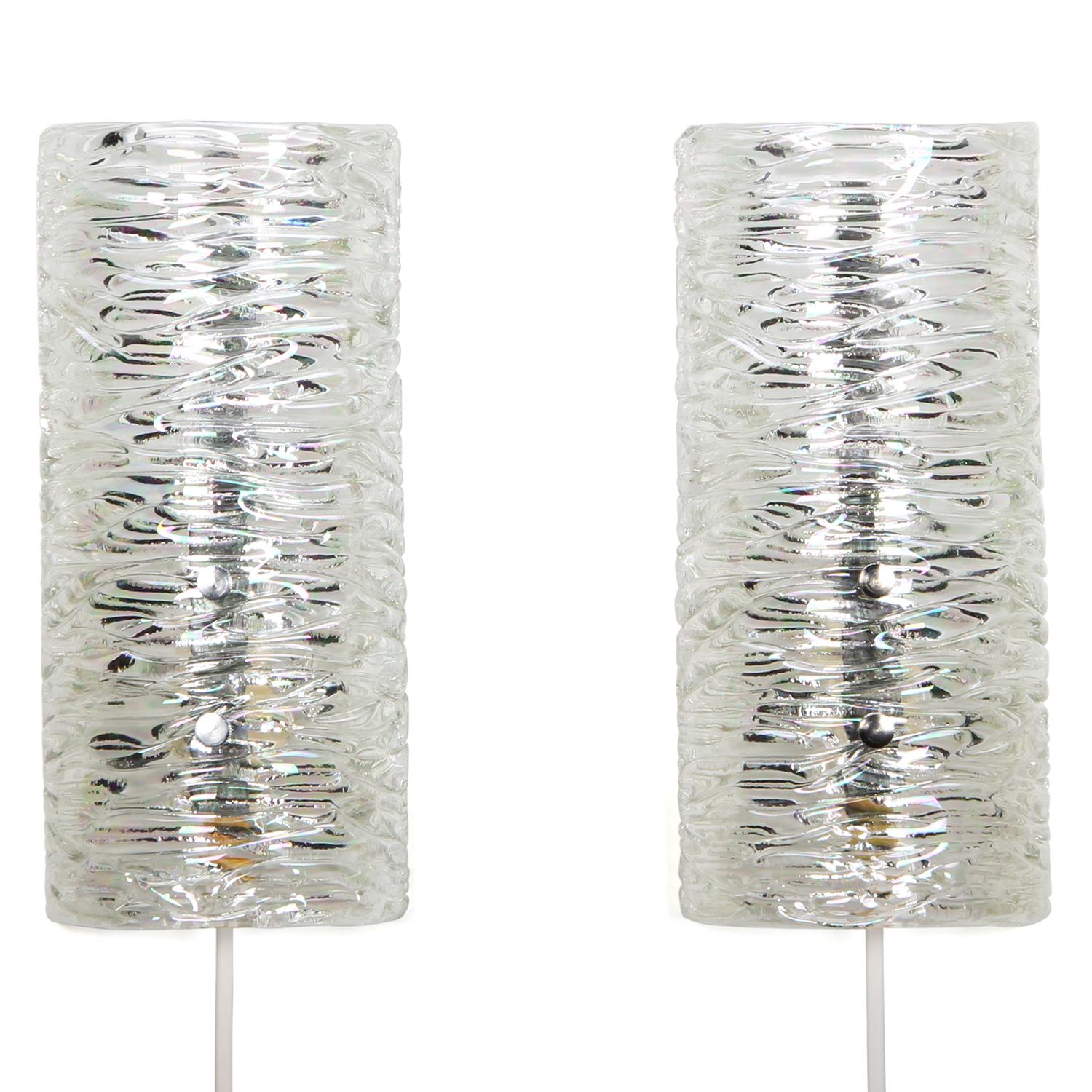 Glass Sconces Pair of 1960s Scandinavian Glass Wall Lamps (Skandinavische Moderne)