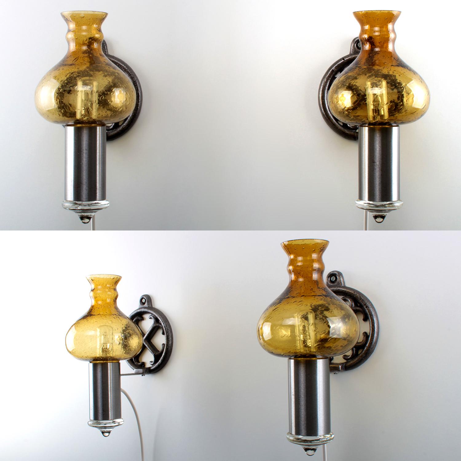 Mid-Century Modern Glass Sconces 'Pair' Wall Lamps by Unknown Swedish Producer, 1970s