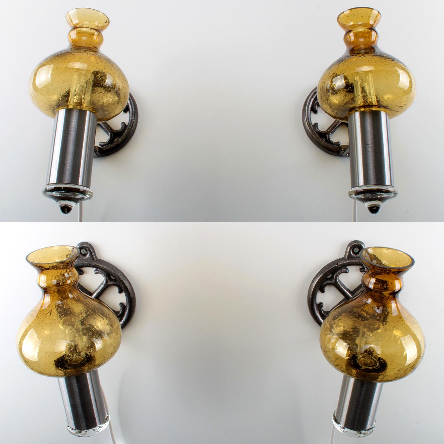 Polished Glass Sconces 'Pair' Wall Lamps by Unknown Swedish Producer, 1970s