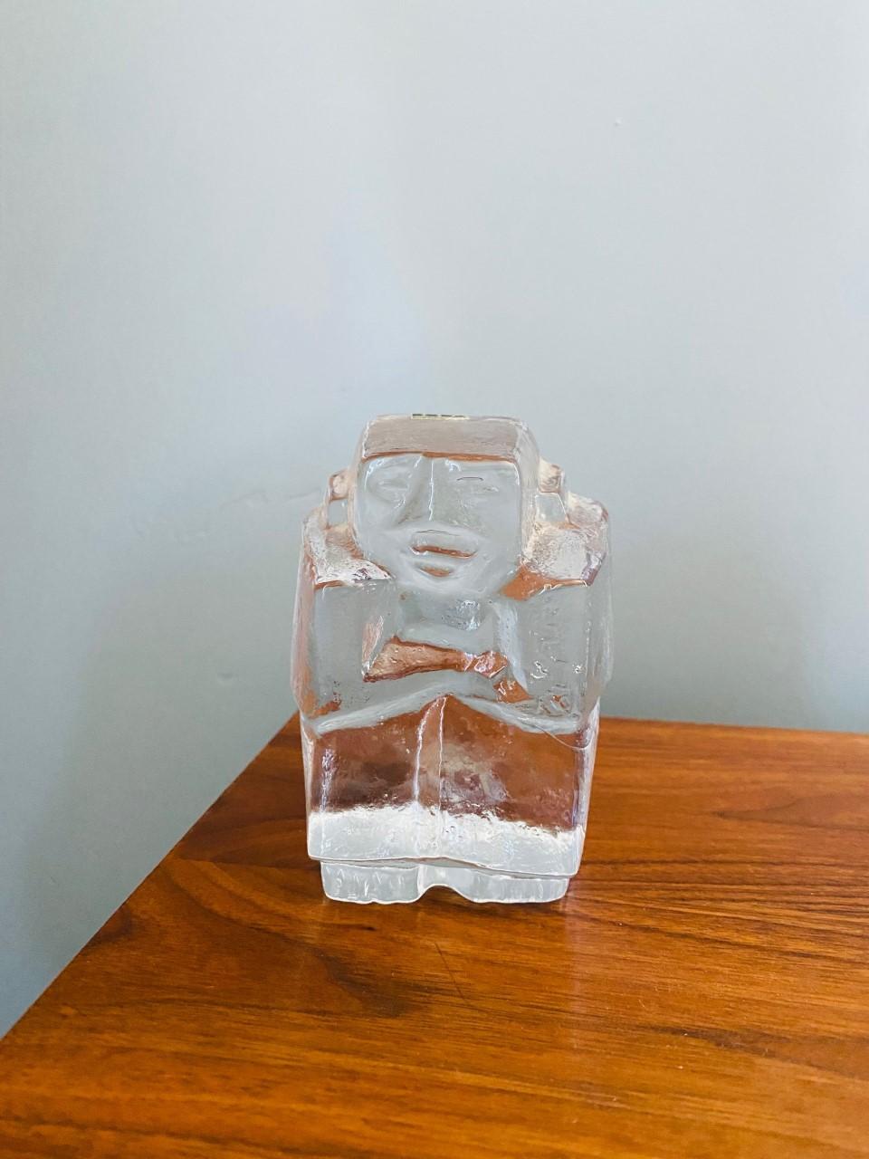Swedish Glass Sculptural Bookends Boda Sweden Ice Man & Glass Head by Erik Hoglund