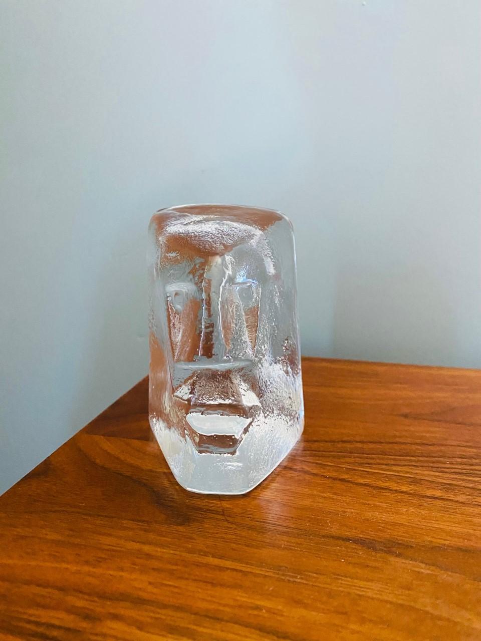 Mid-20th Century Glass Sculptural Bookends Boda Sweden Ice Man & Glass Head by Erik Hoglund