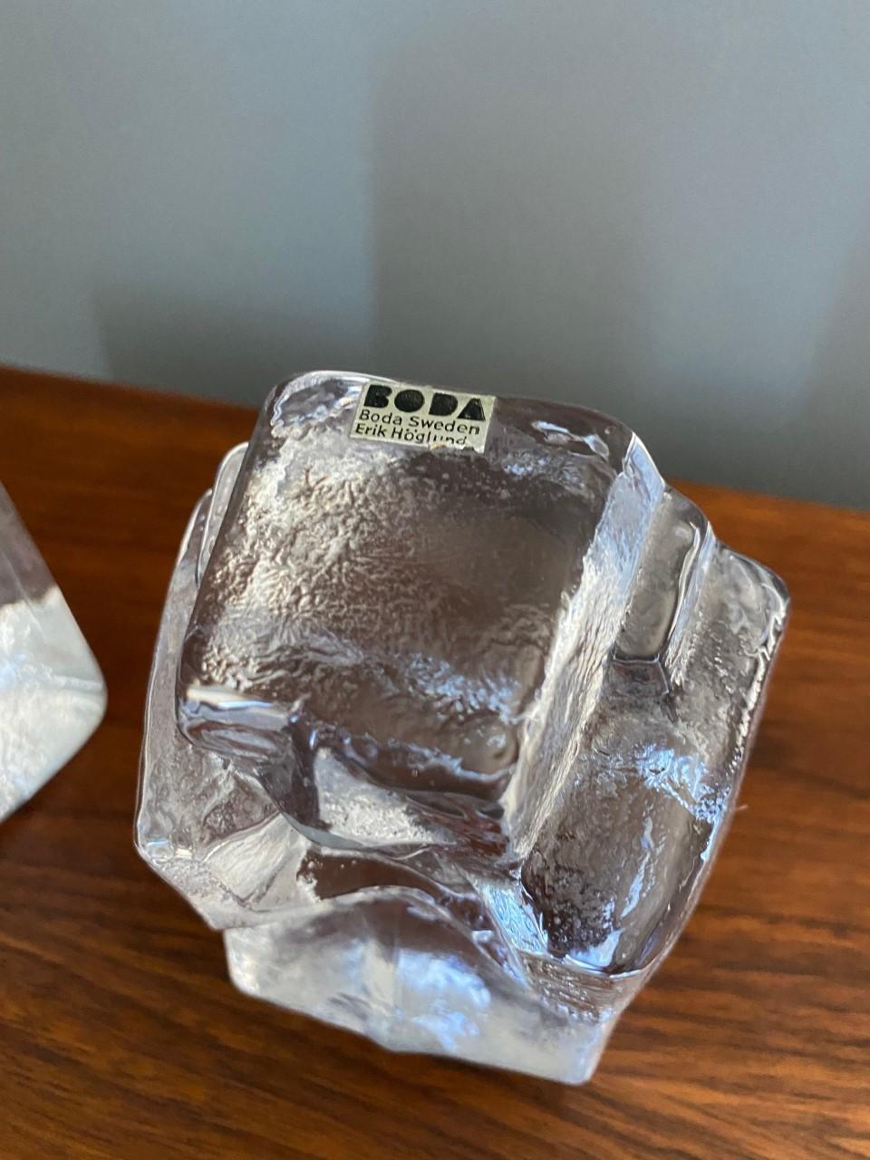Glass Sculptural Bookends Boda Sweden Ice Man & Glass Head by Erik Hoglund 2