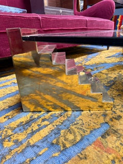 Glass Sculptural Coffee Table with Stepped Pedestal Bases