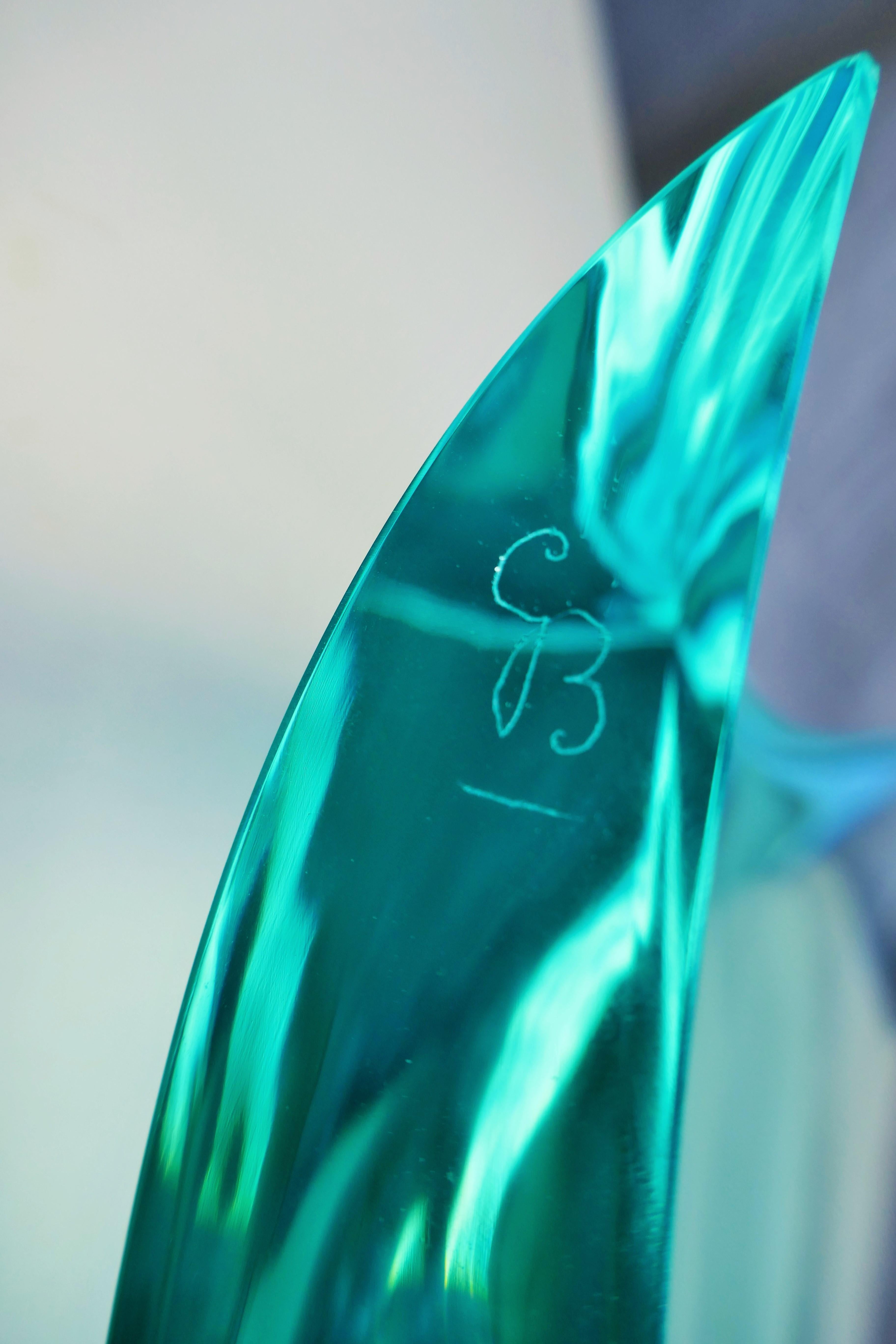 Glass sculpture attributed to Fontana Arte Erwin Burger - signed - America's Cup In Good Condition For Sale In Lugo, IT