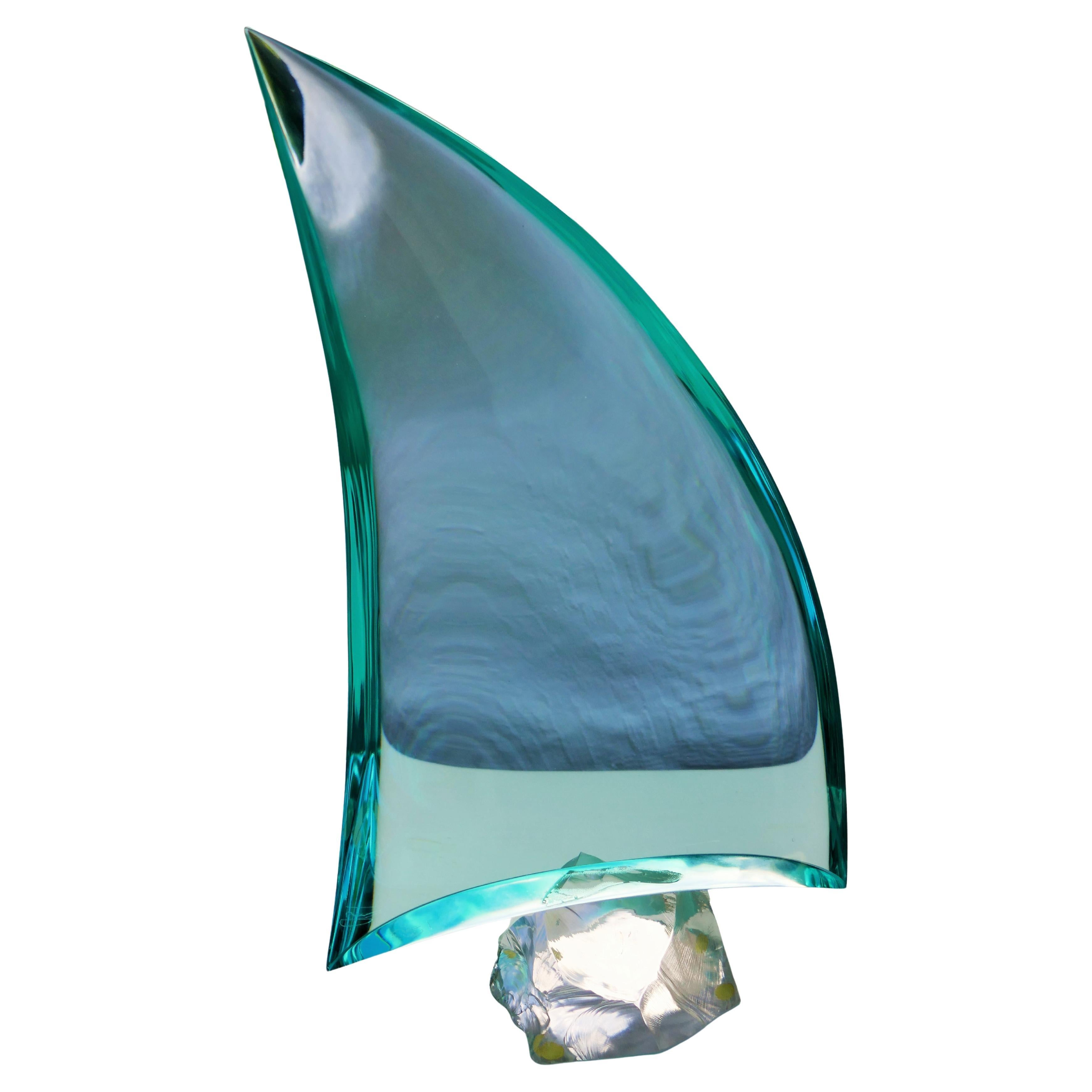 Mid-20th Century Glass sculpture attributed to Fontana Arte Erwin Burger - signed - America's Cup For Sale