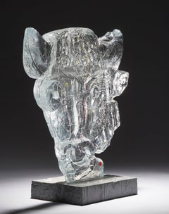 Glass Sculpture ”Bull Head” by Edvin Öhrström for Lindshammar Glasswork, 1960s