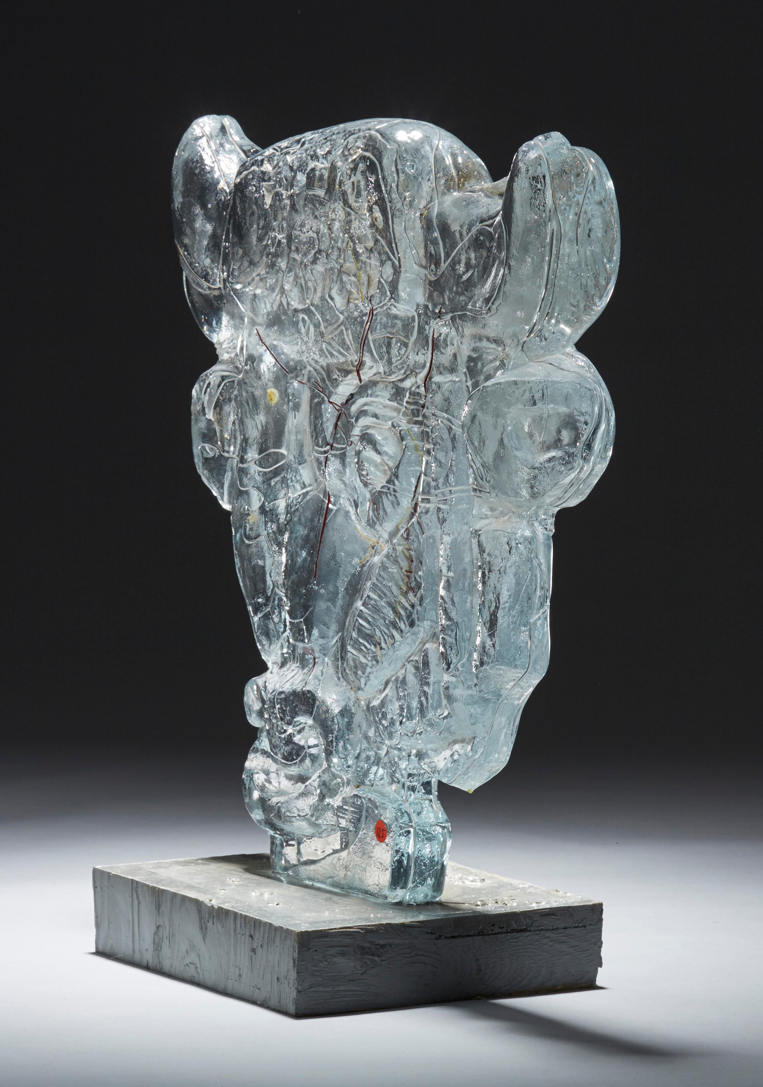 Swedish Glass Sculpture ”Bull Head” by Edvin Öhrström for Lindshammar Glasswork, 1960s For Sale