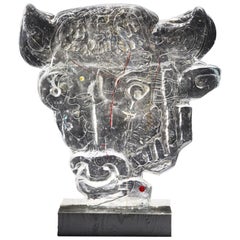 Glass Sculpture ”Bull Head” by Edvin Öhrström for Lindshammar Glasswork, 1960s