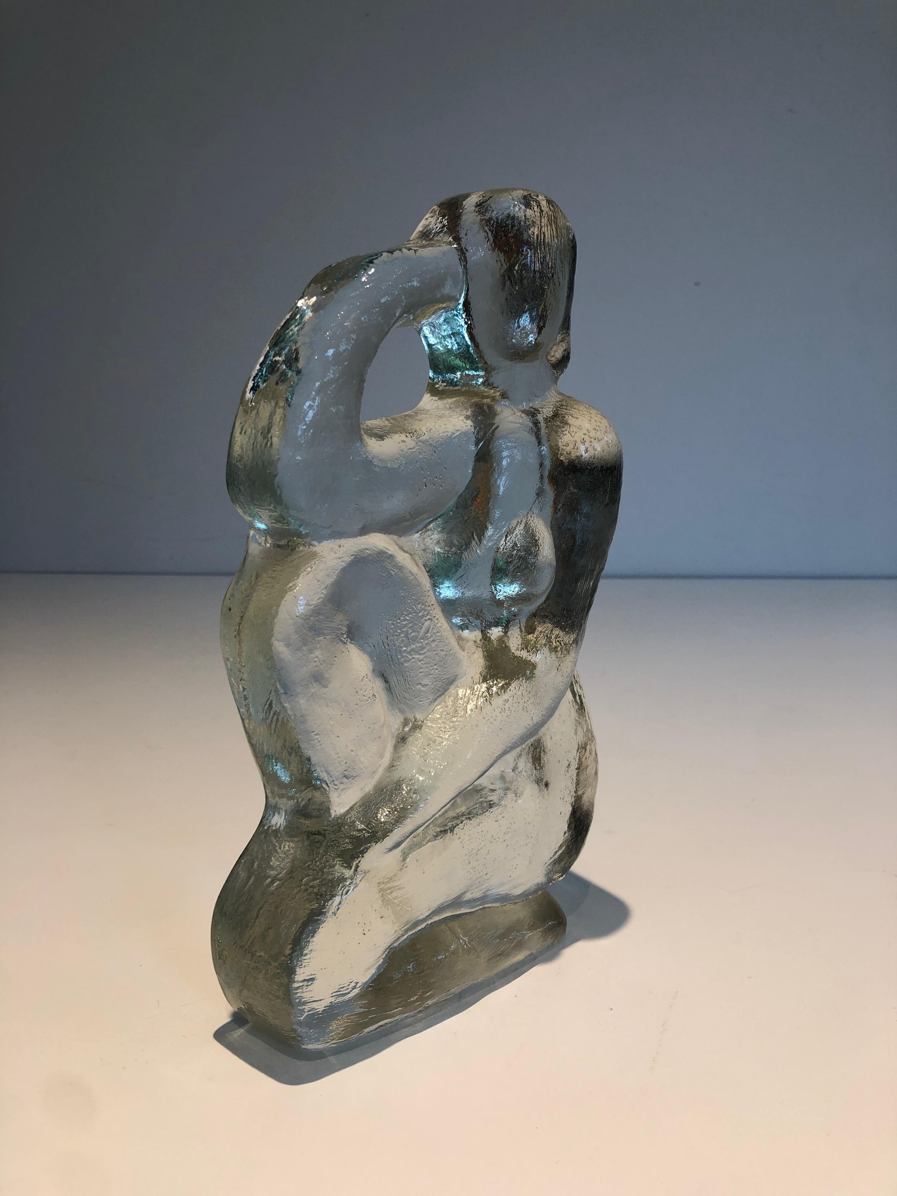 Glass sculpture representing a naked woman posing  in the French Art Deco Style For Sale 7