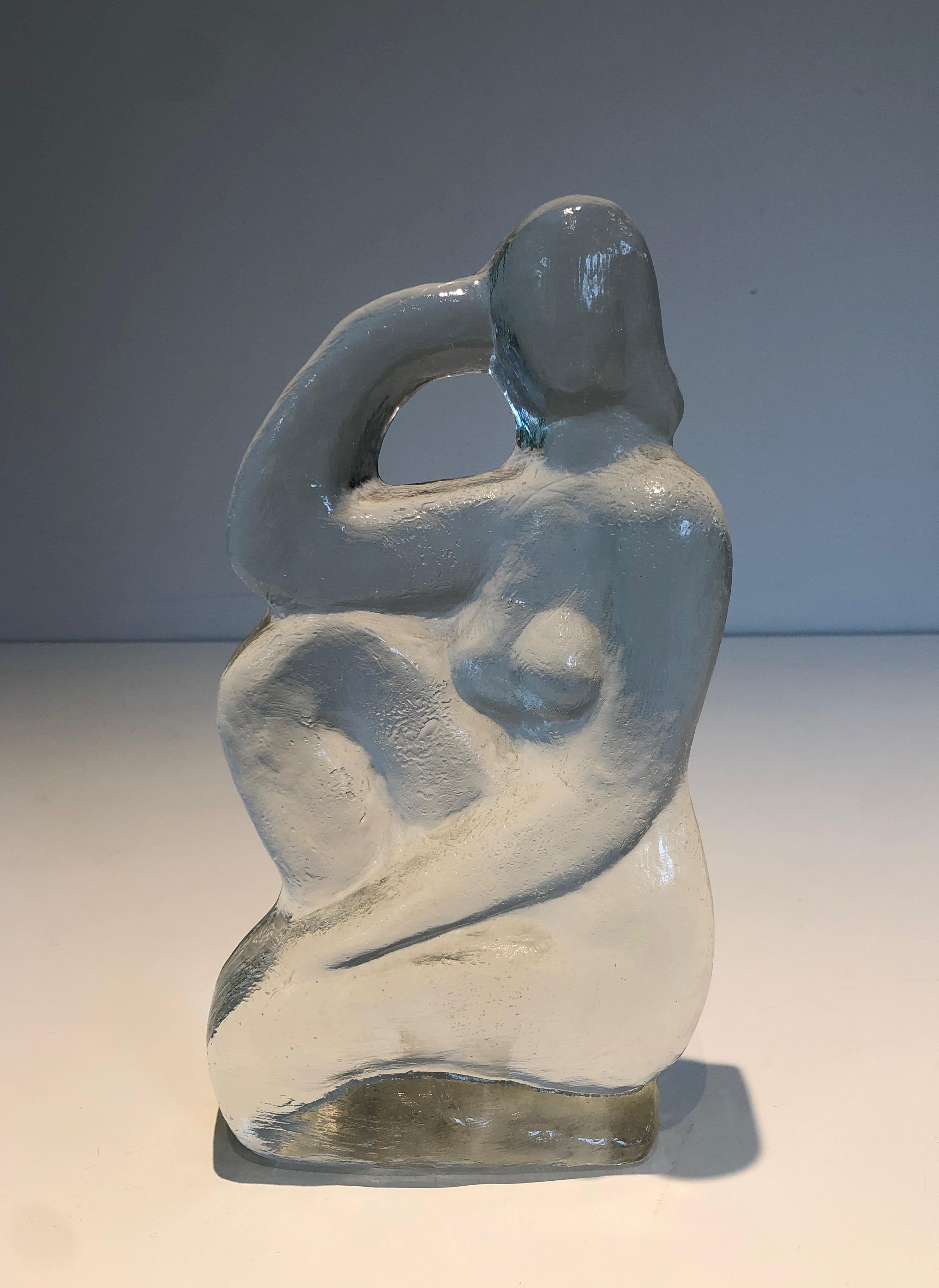 Glass sculpture representing a naked woman posing  in the French Art Deco Style For Sale 8