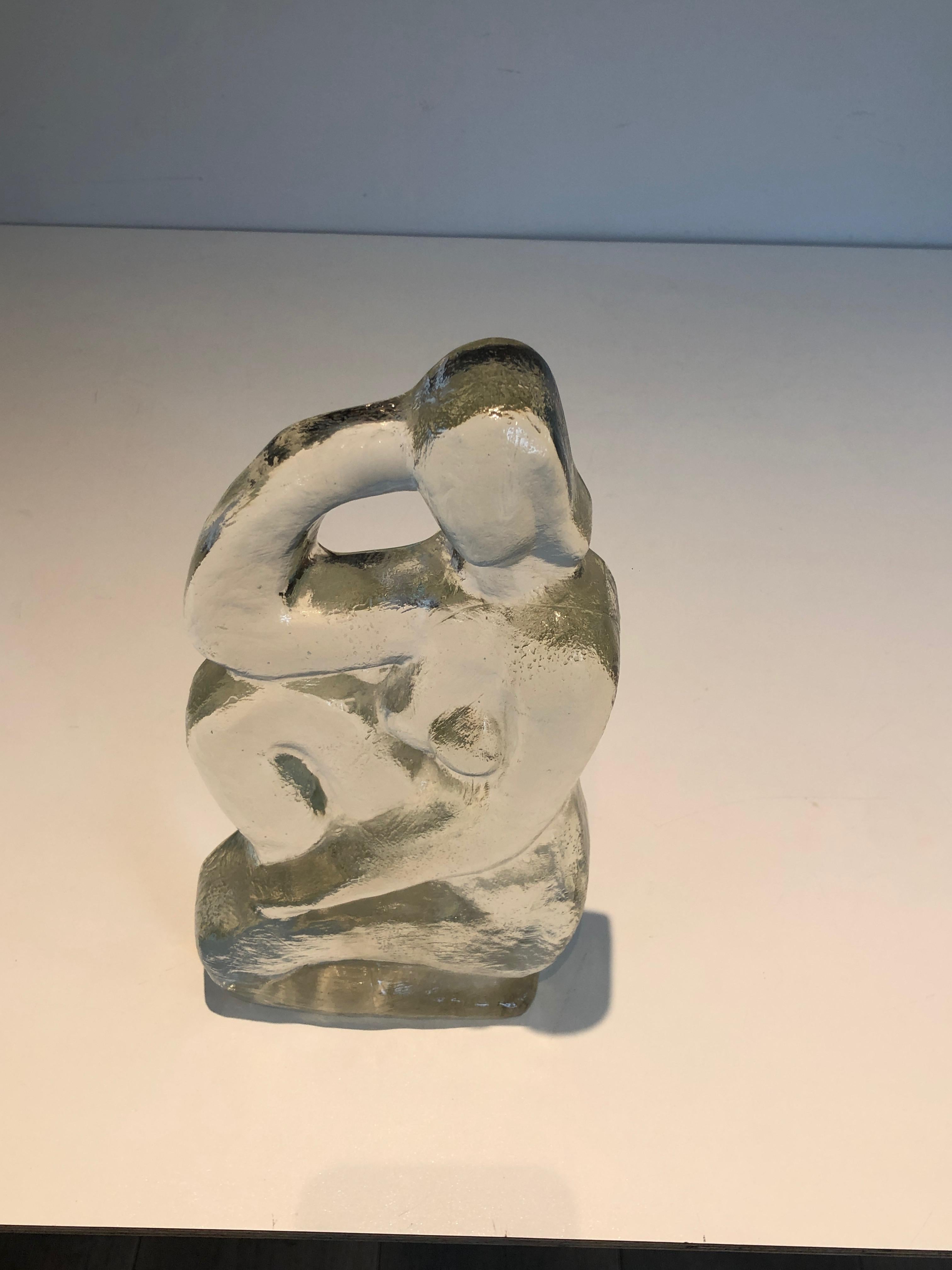 Glass sculpture representing a naked woman posing  in the French Art Deco Style For Sale 10