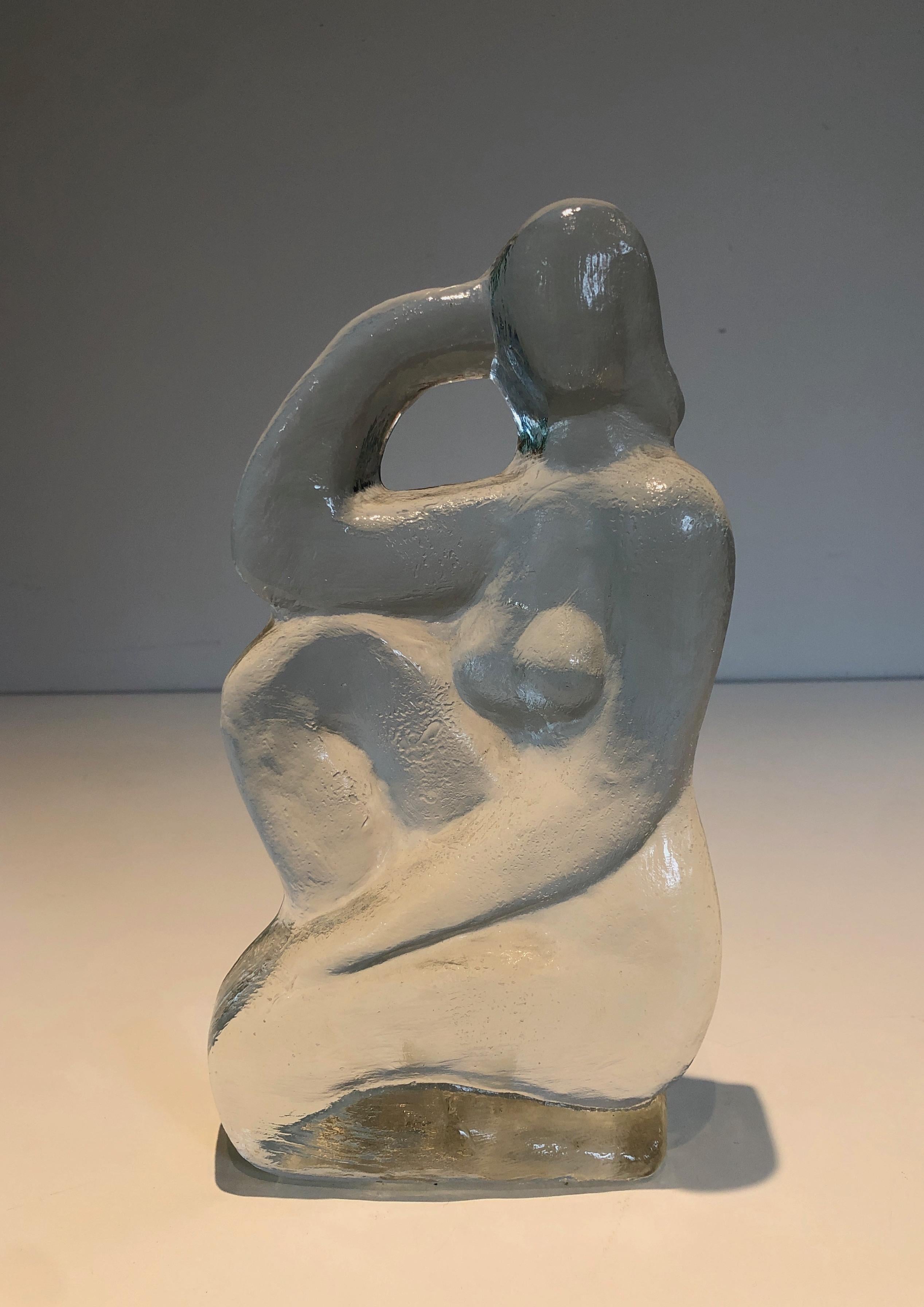 Glass sculpture representing a naked woman posing  in the French Art Deco Style For Sale 11