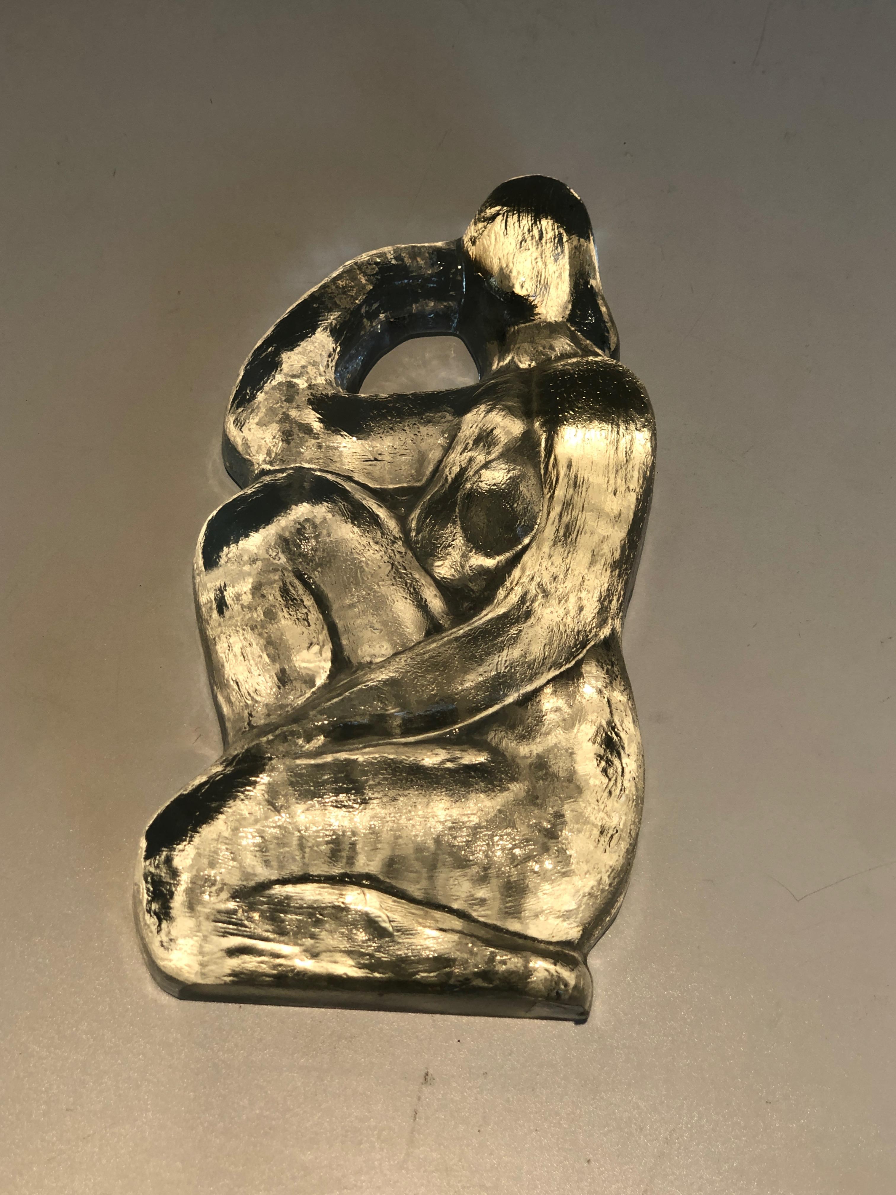 Glass sculpture representing a naked woman posing  in the French Art Deco Style For Sale 12