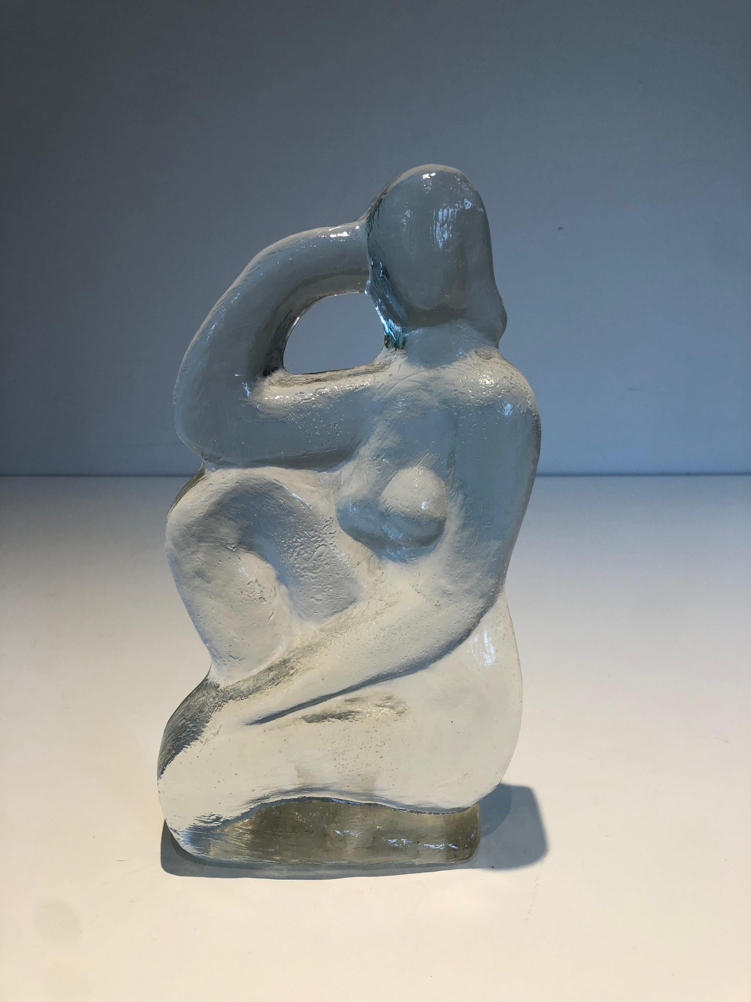 Glass Sculpture Representing A Naked Woman Posing In The French Art 