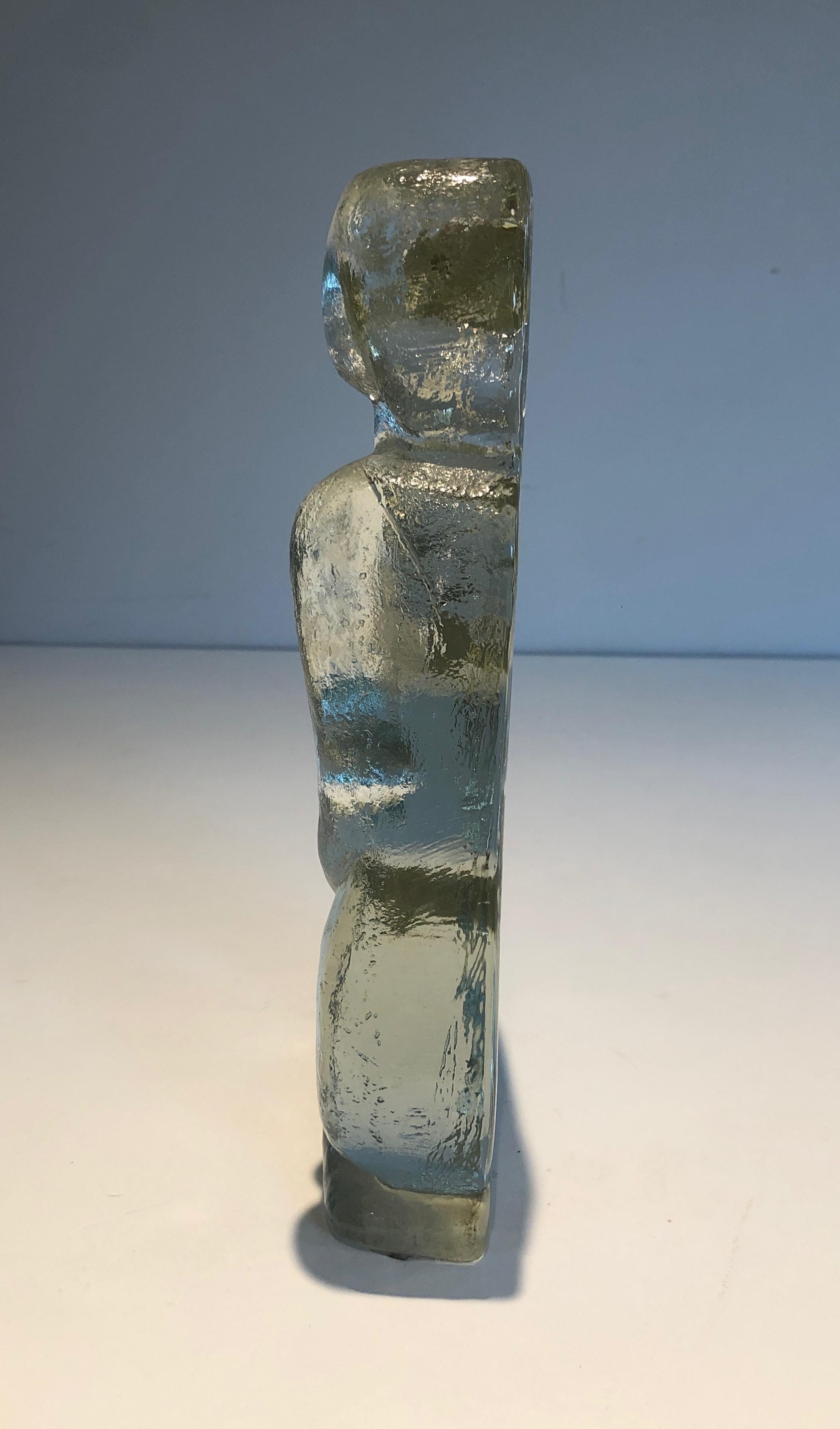 Late 20th Century Glass sculpture representing a naked woman posing  in the French Art Deco Style For Sale