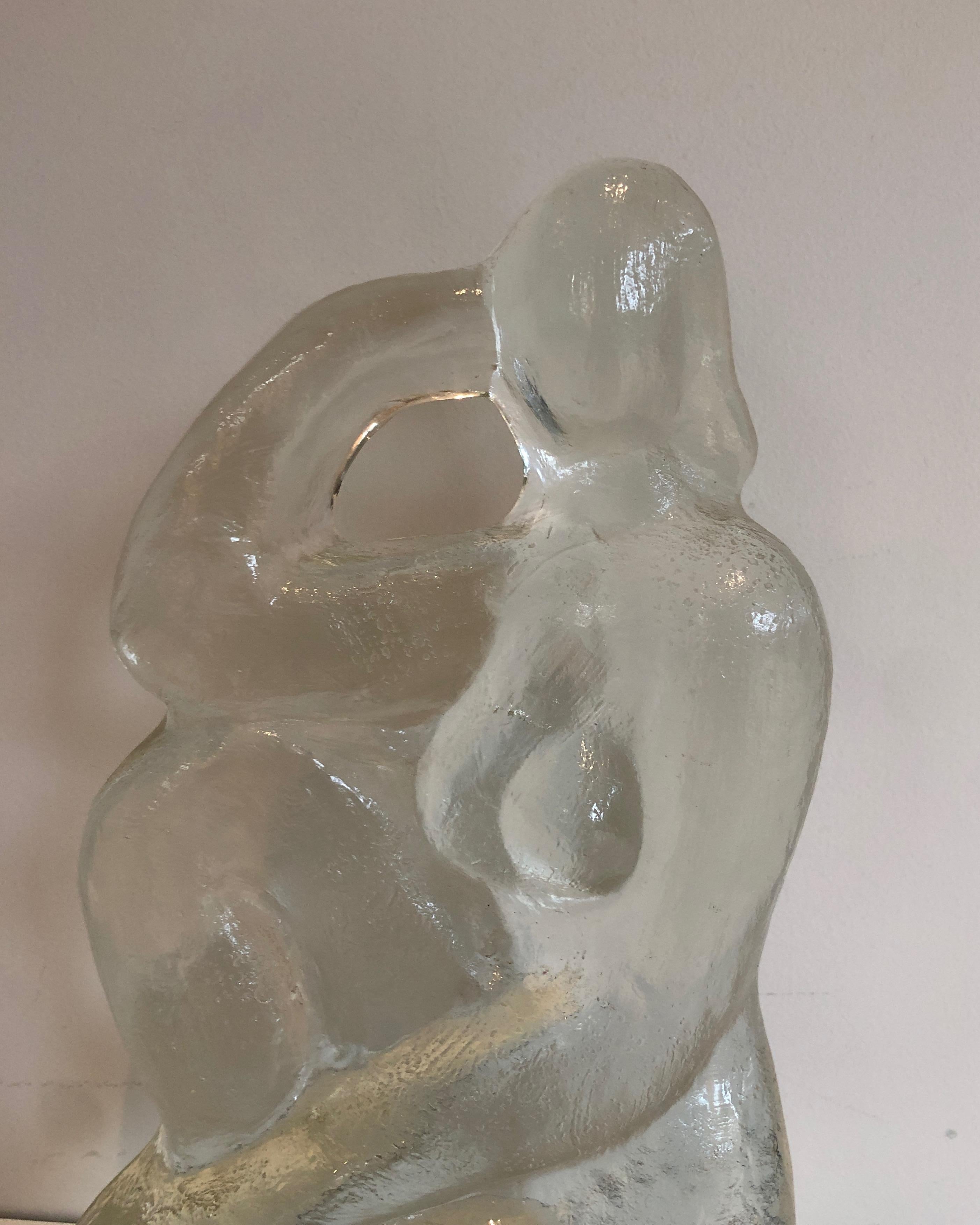 Glass sculpture representing a naked woman posing  in the French Art Deco Style For Sale 1