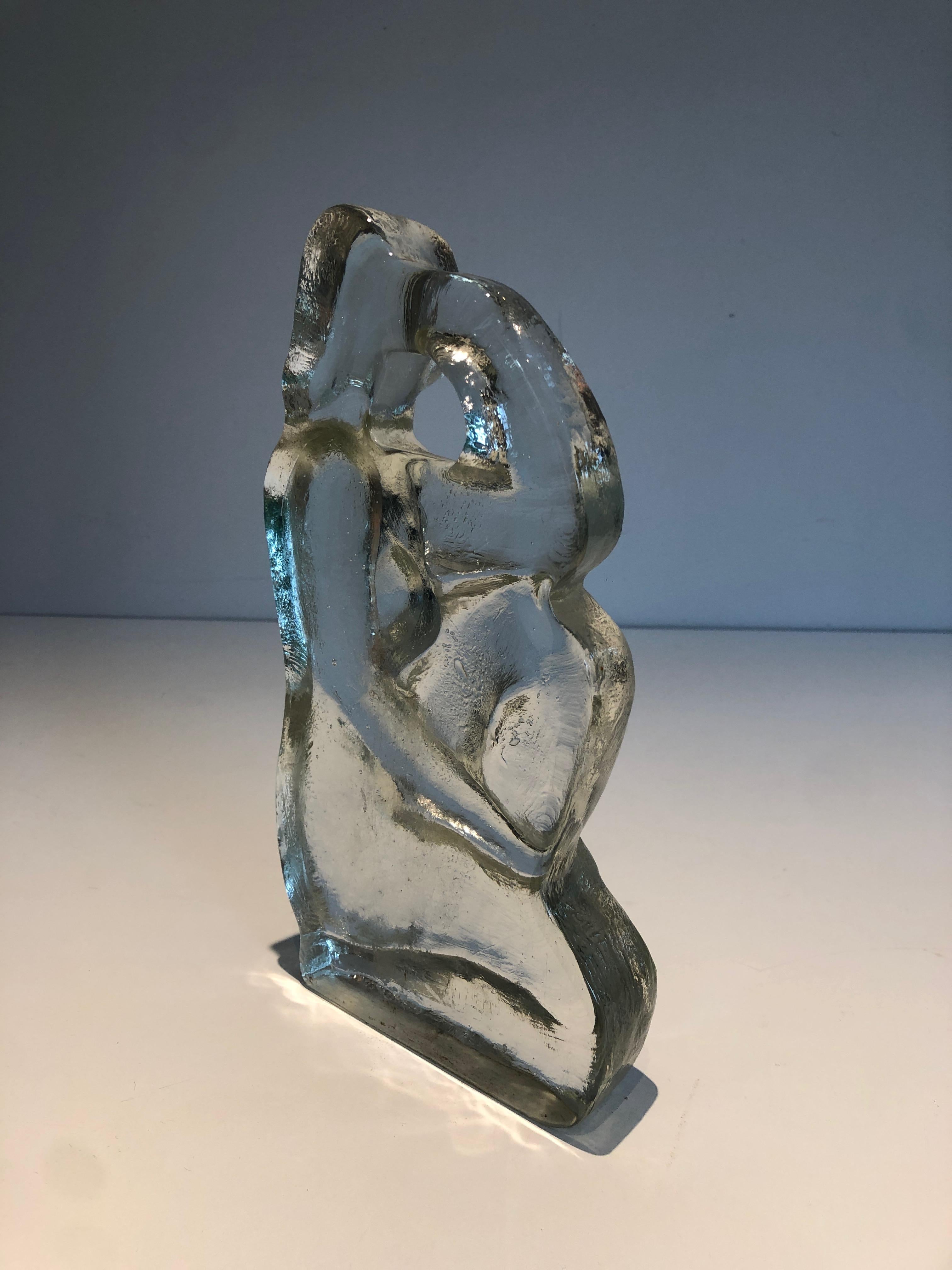 Glass sculpture representing a naked woman posing  in the French Art Deco Style For Sale 5
