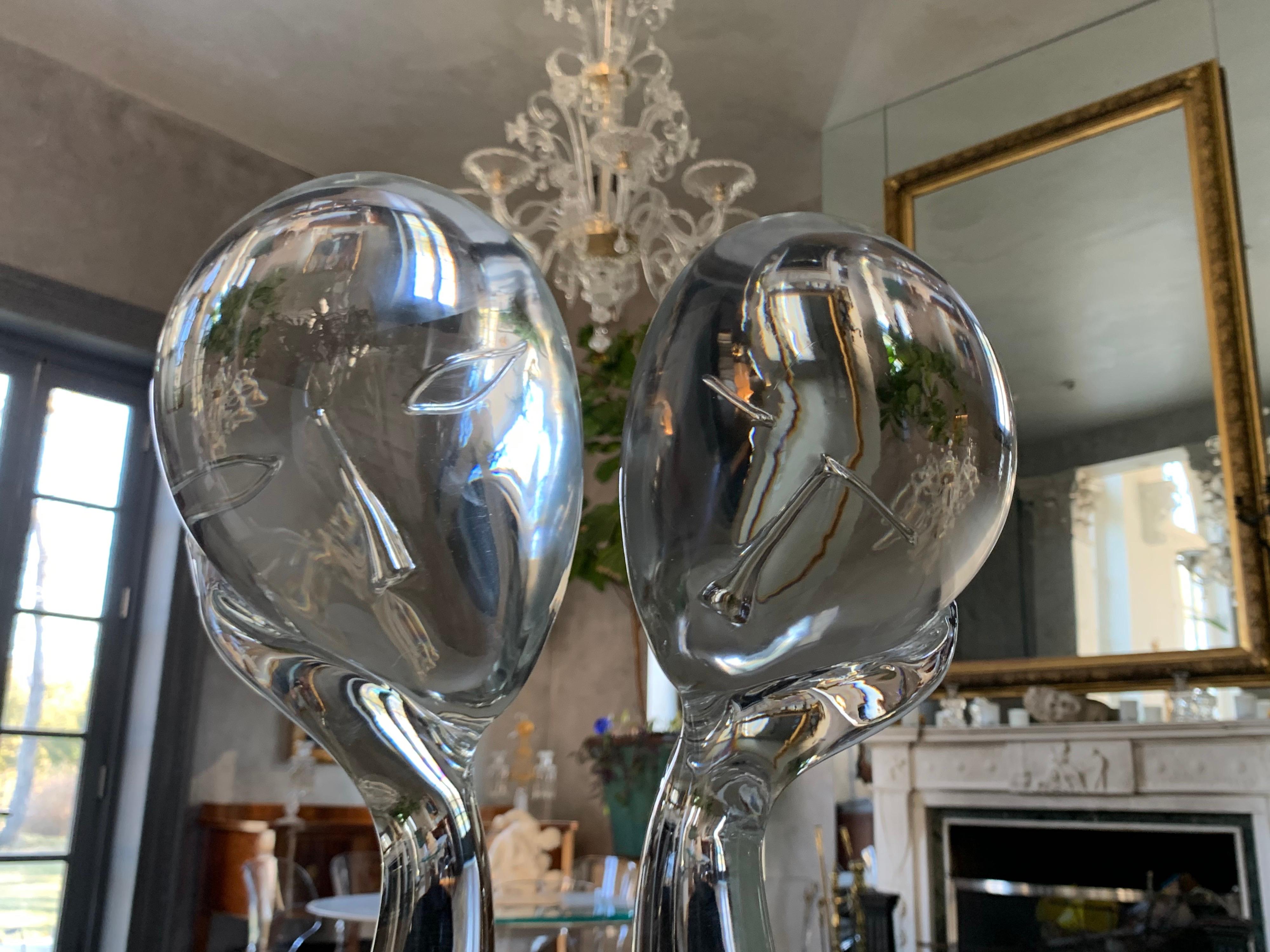 Italian Loredano Rosin Glass Sculpture 'Two Faces' For Sale
