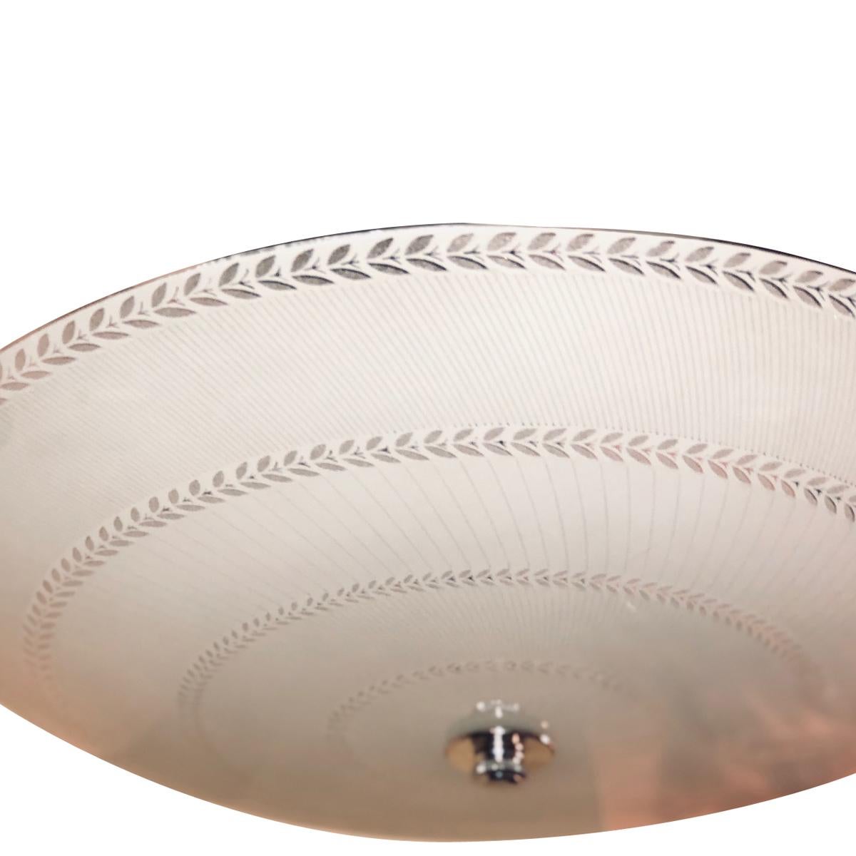 Glass Semi Flush Light Fixture In Good Condition For Sale In New York, NY