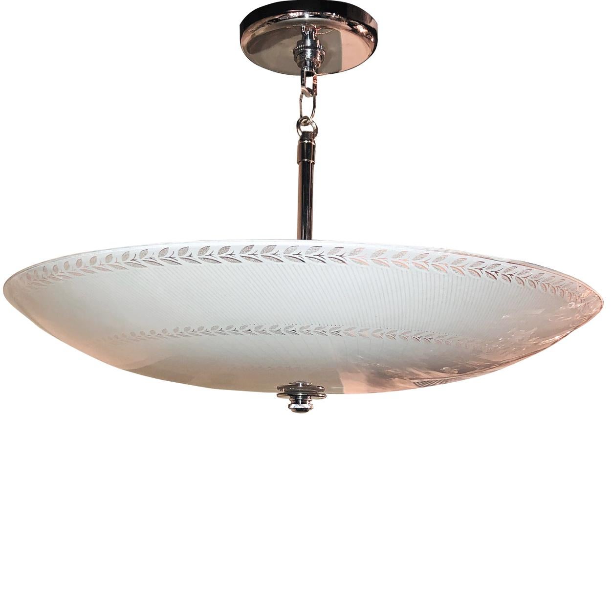 Mid-20th Century Glass Semi Flush Light Fixture For Sale