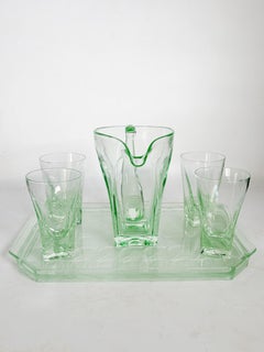 Glass set, tray, jug, 4 glass, France, 1940