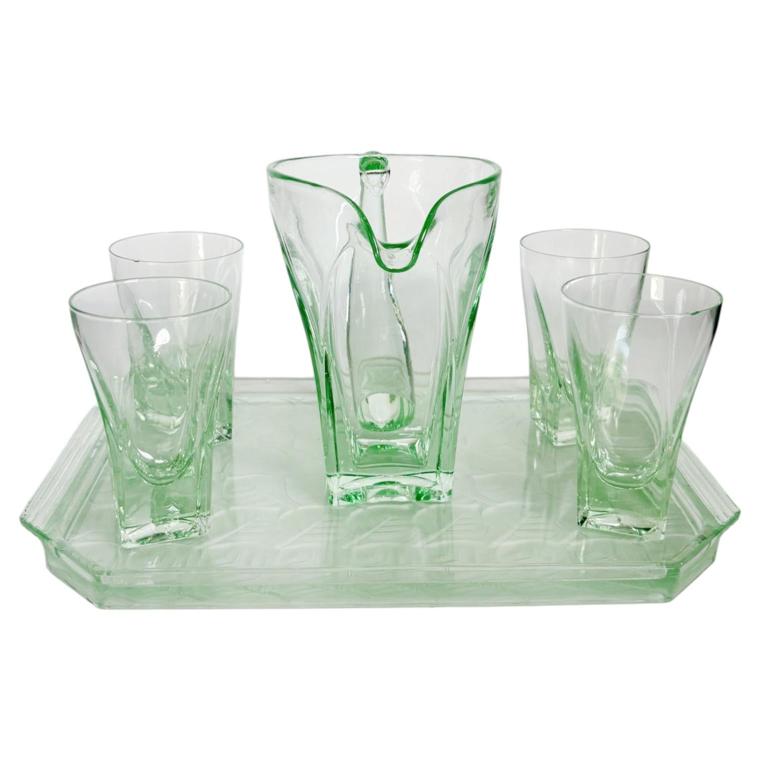 Glassatz, Tablett, Krug, 4 Gläser, Frankreich, 1940