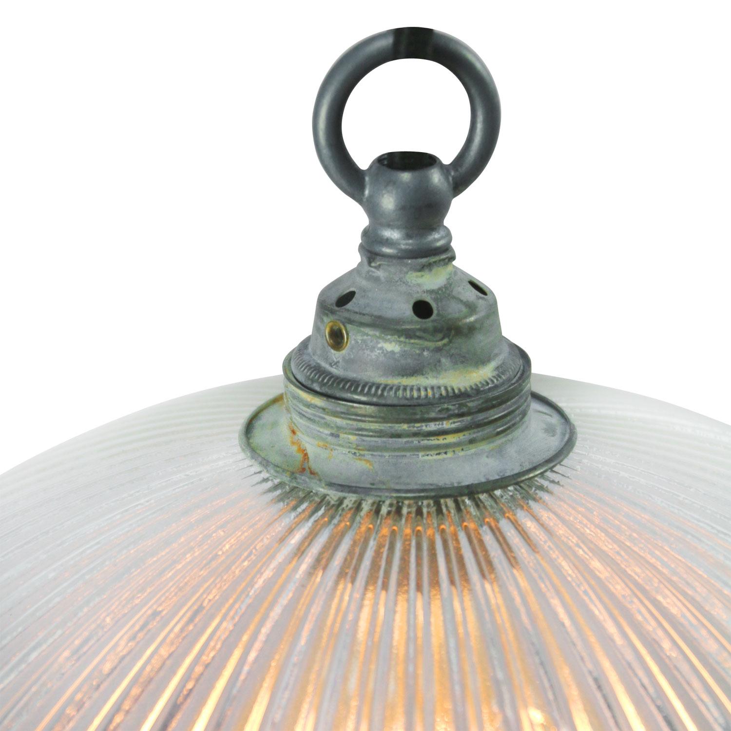 Dutch Glass Shade Industrial Holophane Glass Hanging Lights For Sale
