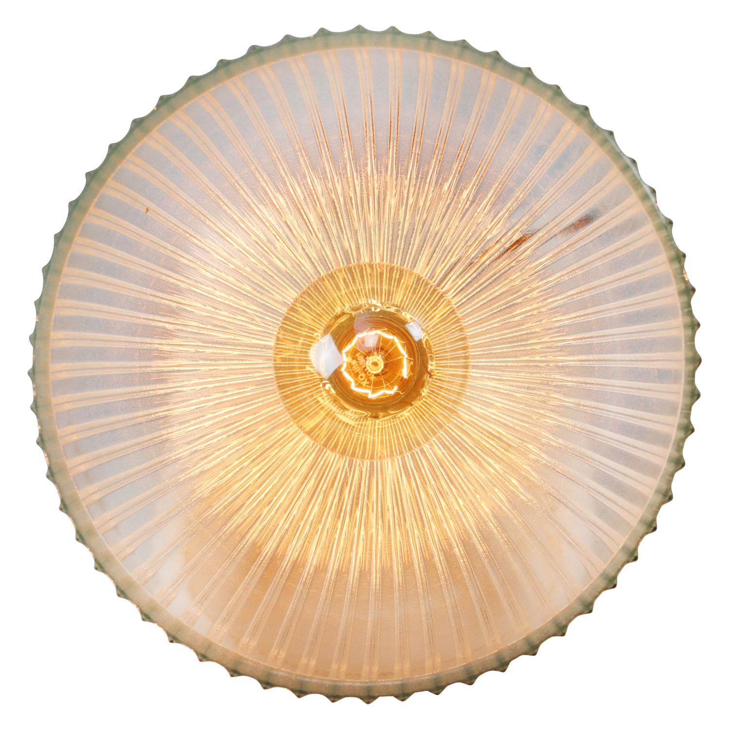 Glass Shade Industrial Holophane Glass Hanging Lights In Good Condition For Sale In Amsterdam, NL
