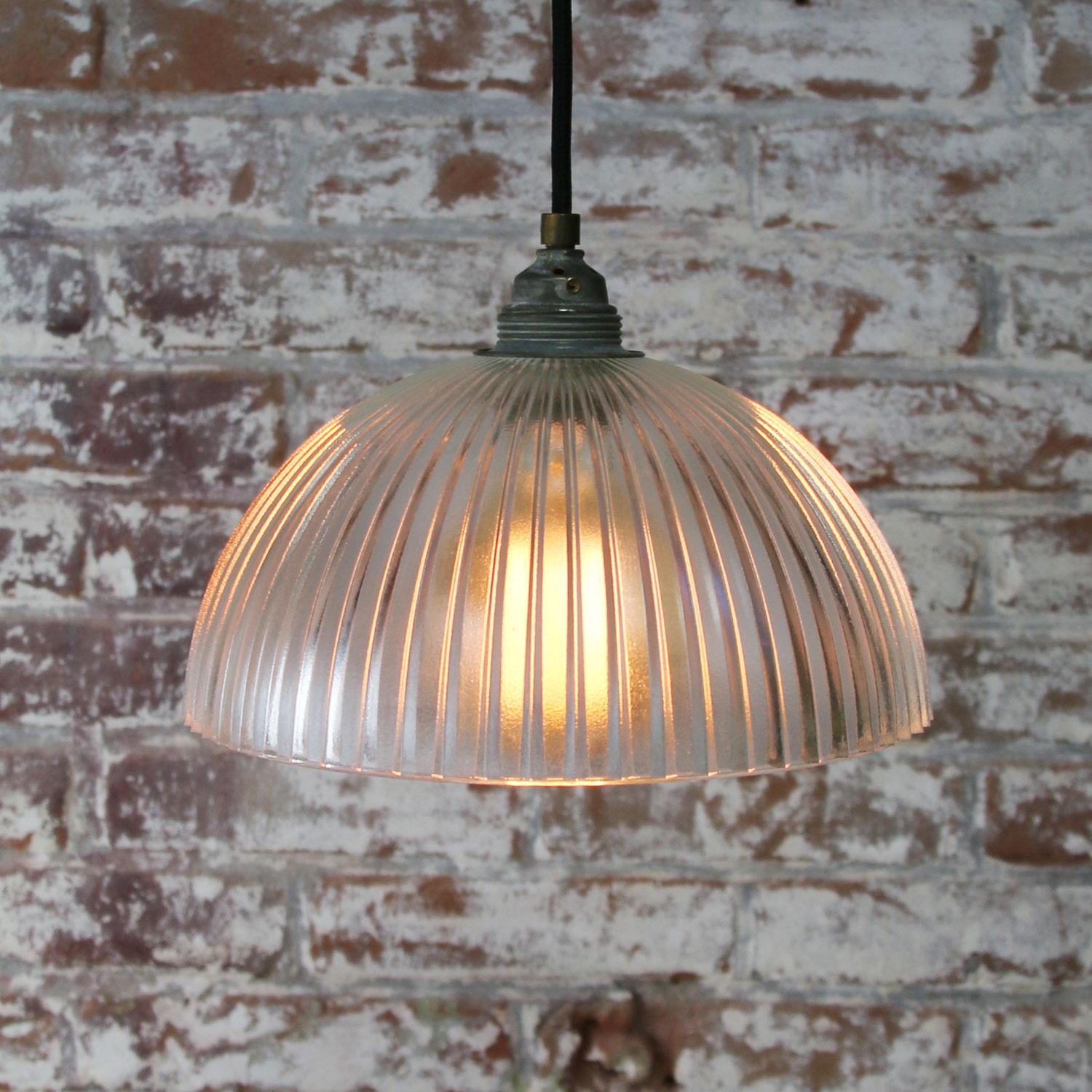 20th Century Glass Shade Industrial Holophane Glass Hanging Lights