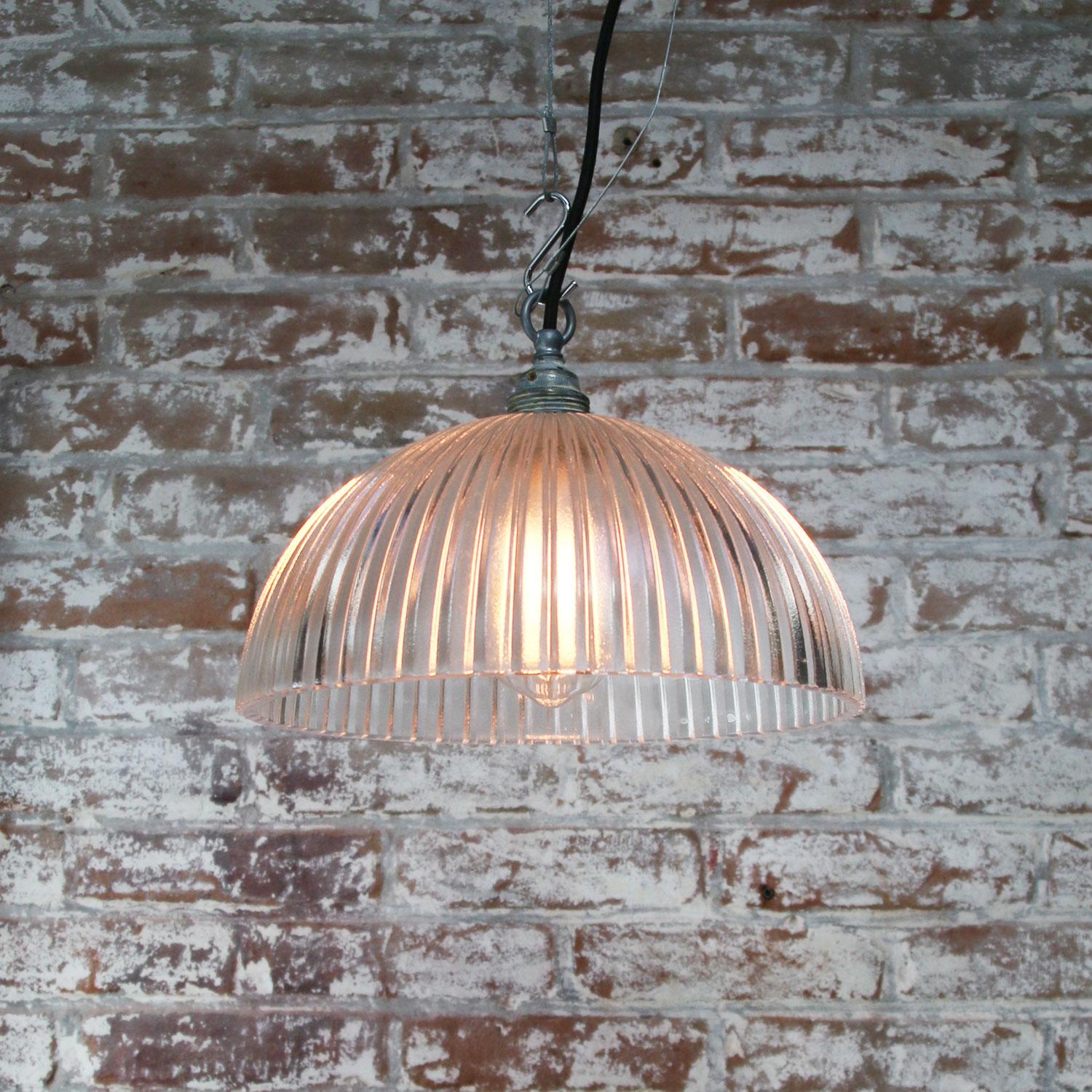 Metal Glass Shade Industrial Holophane Glass Hanging Lights For Sale