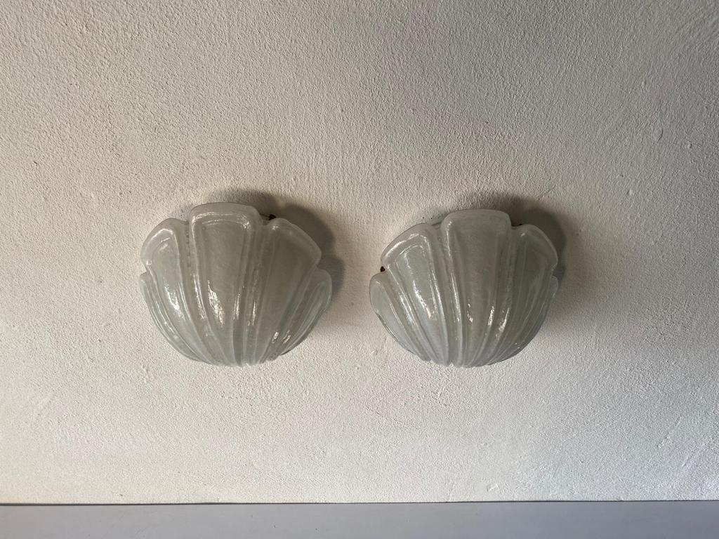 Glass Shell Shaped Rare Pair of Sconces by Limburg, 1970s Germany For Sale 4