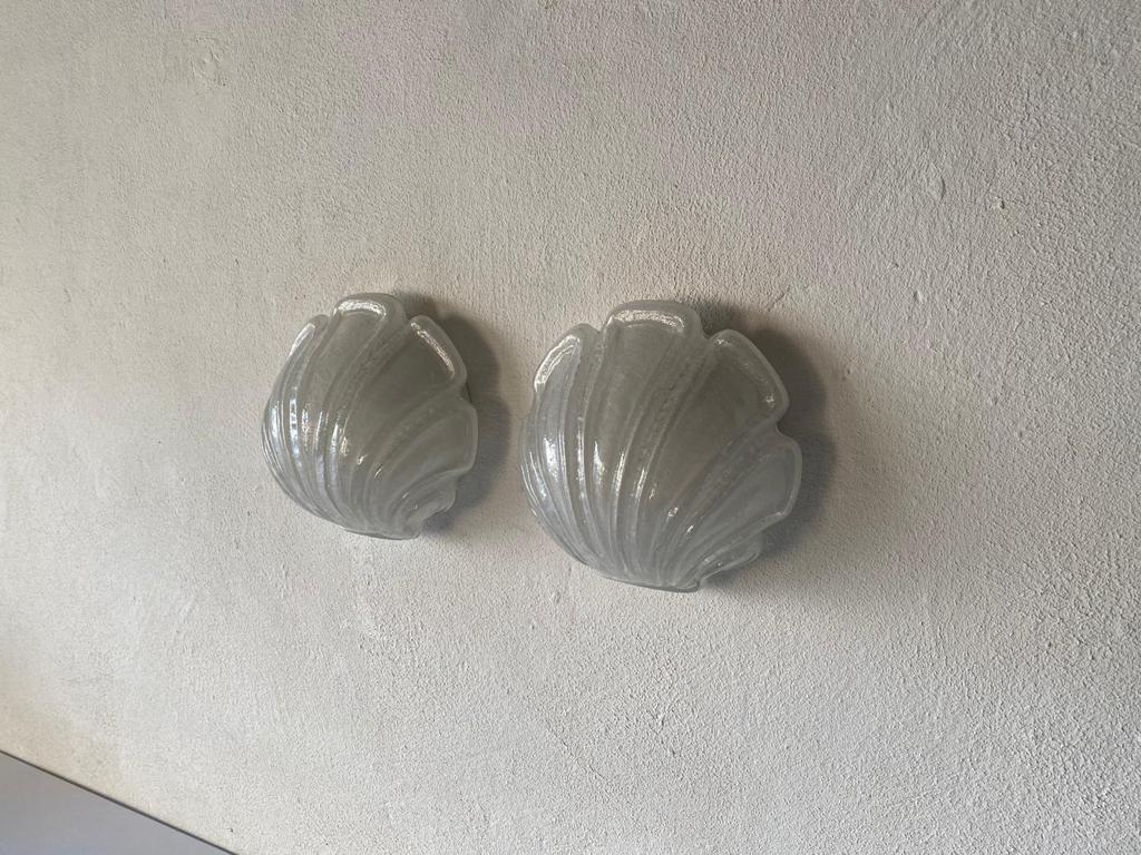 Glass Shell Shaped Rare Pair of Sconces by Limburg, 1970s Germany For Sale 5