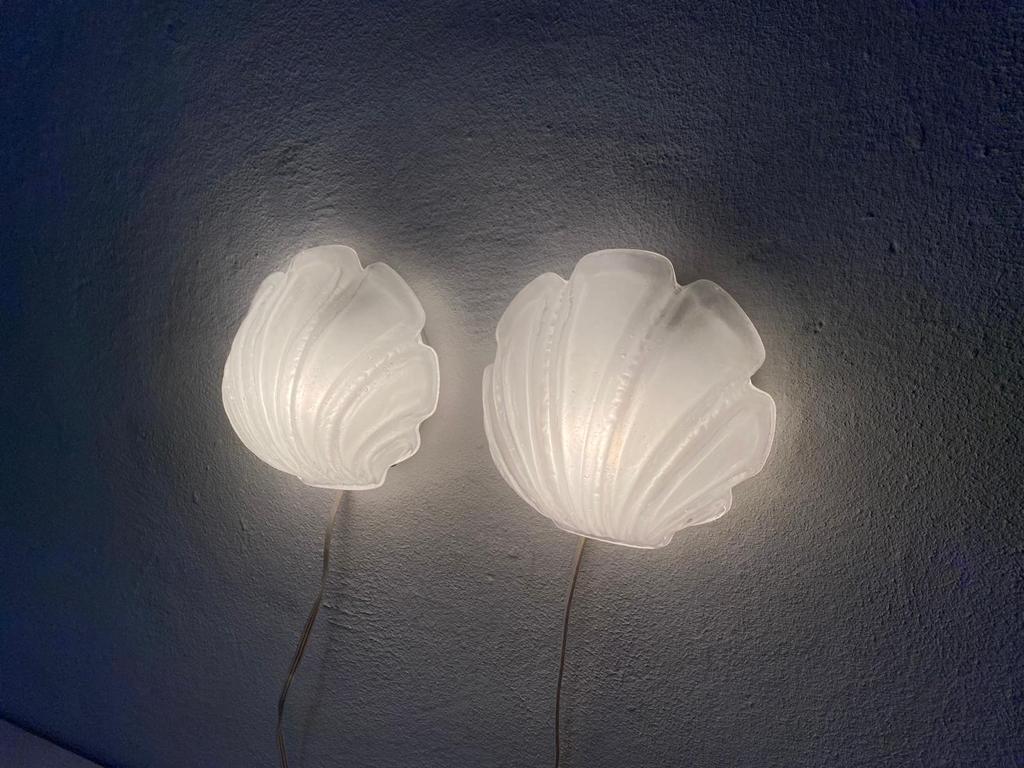 Mid-Century Modern Glass Shell Shaped Rare Pair of Sconces by Limburg, 1970s Germany For Sale